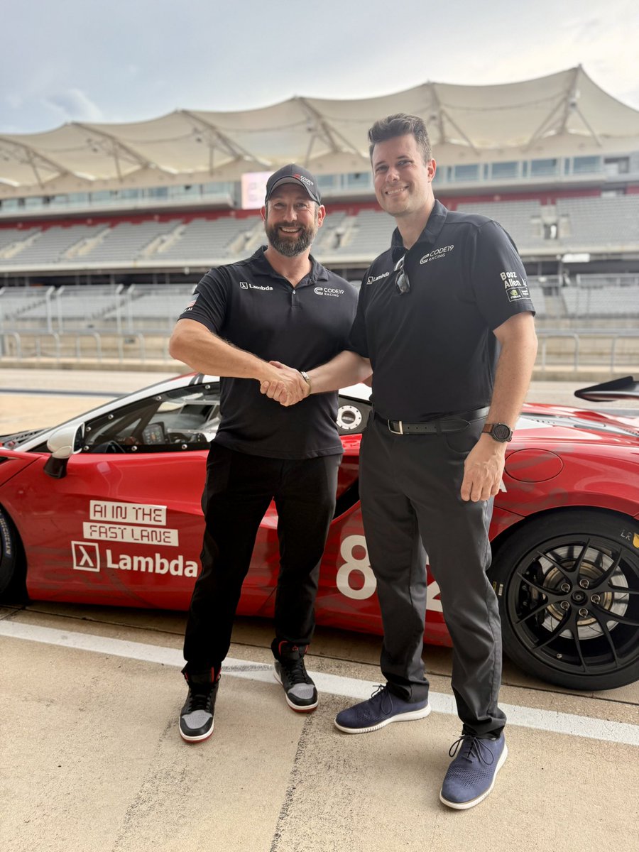 Code19Racing's tweet image. Code19 and @LambdaAPI are teaming up to put AI in the Fast Lane.  Just finished up an awesome day at @COTA with leaders across AI, finance, defense, and Motorsports.