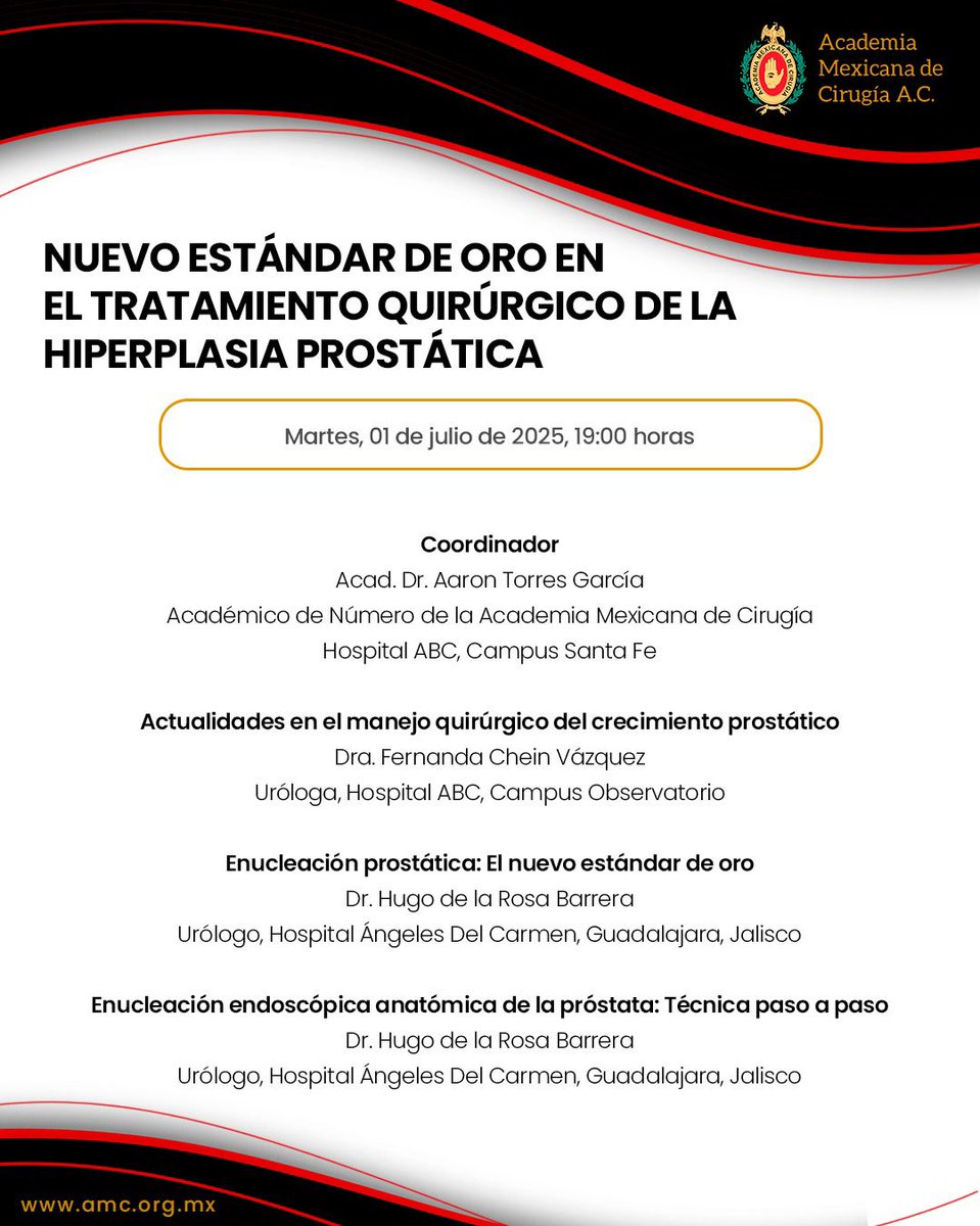 La #AMC te invita  a participar en nuestra próxima sesión en vivo
🗓️ Martes, 01 de julio a la 19:00 hrs
Para seguir la transmisión:
🌐 amc.org.mx
📣 X: <a href="/AcademiaCirugia/">AMC</a>
📱 Apple: bit.ly/amc_apple
📱 Android: bit.ly/amc_play_store