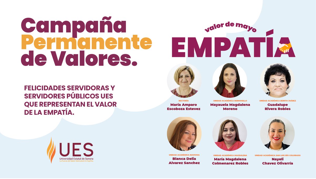 🙌 La <a href="/UES_MX/">Universidad Estatal de Sonora (UES)</a>, con el liderazgo de la rectora <a href="/PatyPatinoF/">Paty Patiño</a>, reconoció a las y los colaboradores que representaron el valor institucional de mayo: la EMPATÍA 🧡

Su ejemplo fortalece una comunidad basada en el respeto, la equidad y la integridad.
#SomosBerrendos #SomosBerrendas