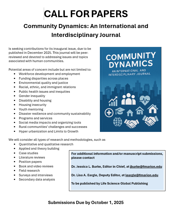 I am thrilled to join as associate editor for the new journal "Community Dynamics: An International and Interdisciplinary Journal"!

Please consider submitting your work &amp; share with your networks!