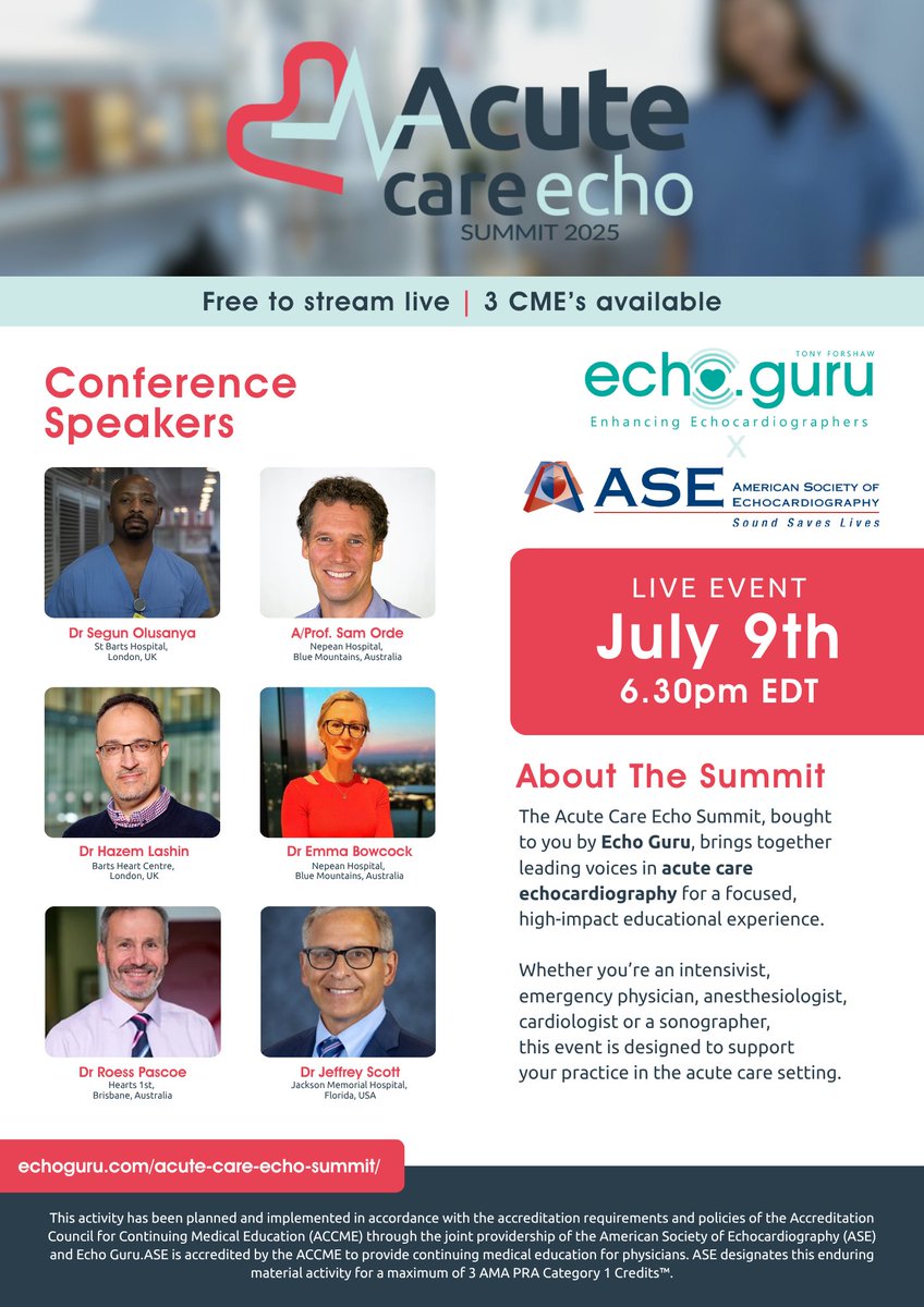 Tony Forshaw (@echoguru) on Twitter photo Join the Acute Care Echo Summit β a virtual event designed for ICU, ED, anaesthesia & acute care clinicians. Learn from real case discussions, expert panels, and practical education tailored to acute care settings.
<a href="/ASE360/">American Society of Echocardiography</a> Join the Acute Care Echo Summit β a virtual event designed for ICU, ED, anaesthesia & acute care clinicians. Learn from real case discussions, expert panels, and practical education tailored to acute care settings.
<a href="/ASE360/">American Society of Echocardiography</a>