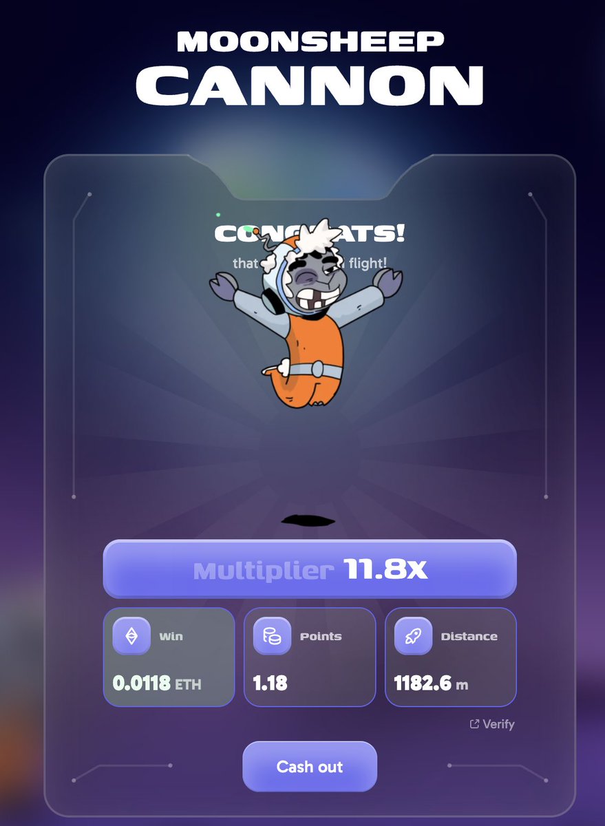 Not sure if it’s the music or the simple UI but kinda addicted to <a href="/moonsheepverse/">Moonsheep 🌙</a>. 

Anyone gotten further than 11x? 

Sheep was flying. 😂