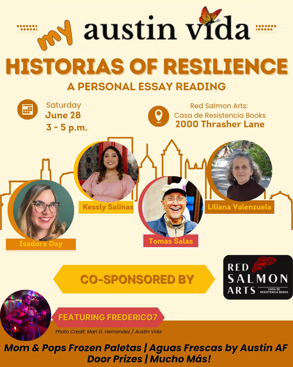 Only a few days left before our FIRST community reading event, Historias of Resilience! We're so excited to see our Austin Vida familia for an afternoon of comunidad, storytelling, música, y más. There's still time to RSVP for free -- link below! ⁠

tickettailor.com/events/austinv…