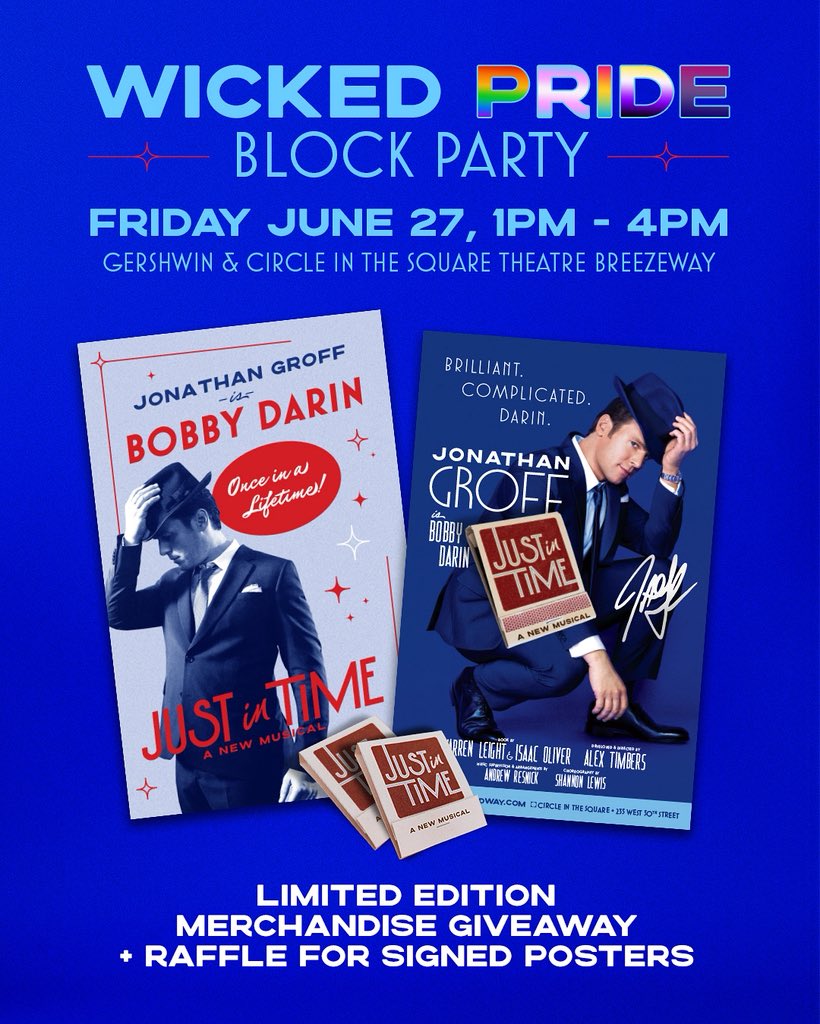 Just in Time Broadway (@justintimebway) on Twitter photo Tomorrow, we’re taking a (splish) splash up above to celebrate with our friends at <a href="/WICKED_Musical/">Wicked the Musical</a>! Stop by for your chance to win signed Jonathan Groff posters and exclusive merch. 💙 #JustInTimeBway Tomorrow, we’re taking a (splish) splash up above to celebrate with our friends at <a href="/WICKED_Musical/">Wicked the Musical</a>! Stop by for your chance to win signed Jonathan Groff posters and exclusive merch. 💙 #JustInTimeBway
