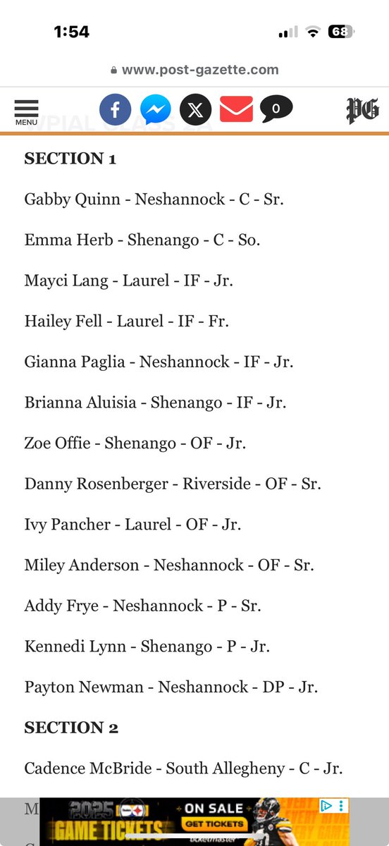 I’m very honored and thankful to be recognized on the 2025 Post-Gazette All Section softball team! Thank you to all the coaches in the WPIAL class 2A Section 1 for this nomination! Congrats to all the other talented players who have also made all section teams!