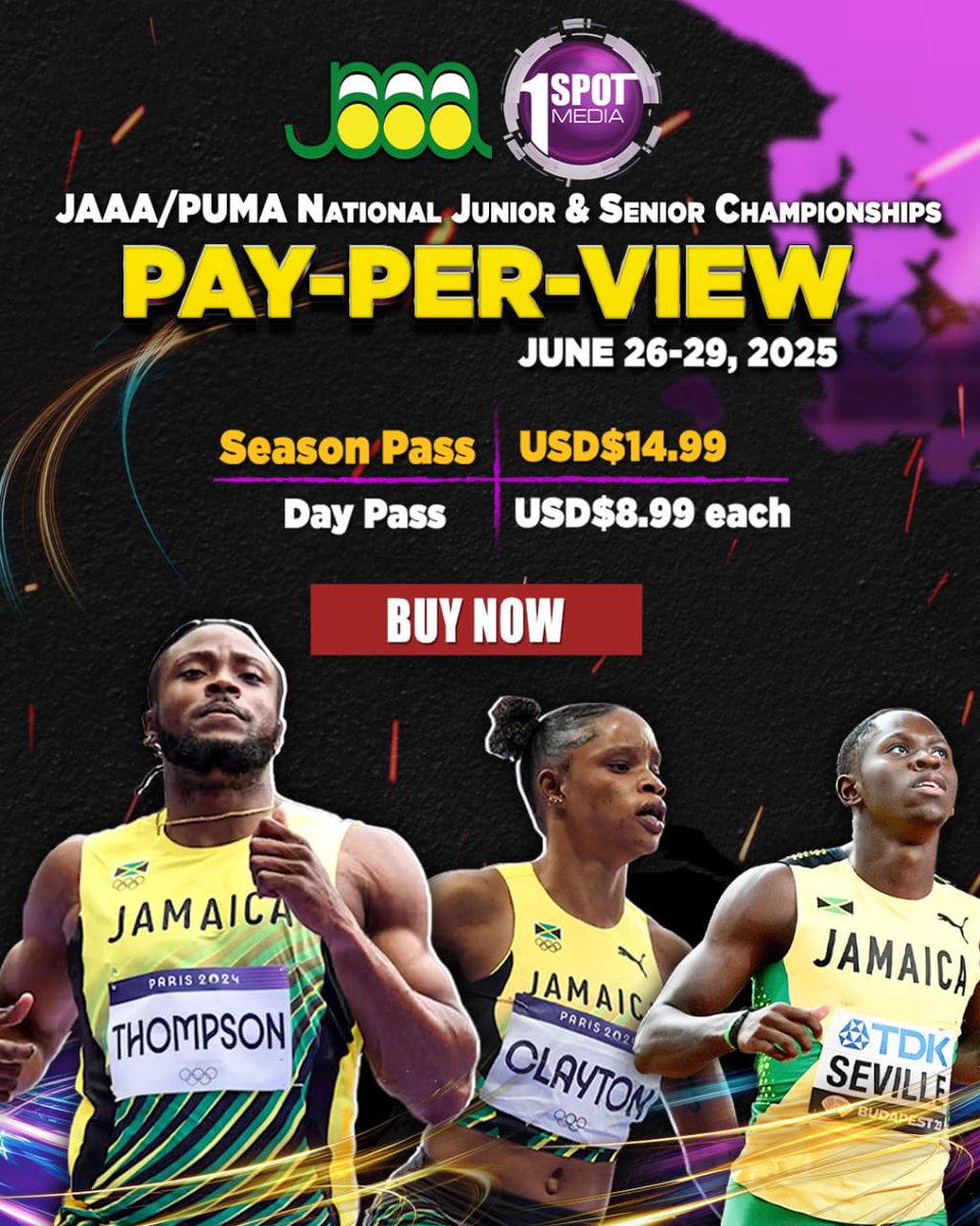 🔥 The track battles have begun! 🔥
Catch every moment of the JAAA/PUMA National Championships — LIVE on 1spotmedia Pay-Per-View!
🎥 Stream it June 26–29 from anywhere in the world!
🎟️ Season &amp; Day Passes available now. Download the app or visit 1spotmedia.com