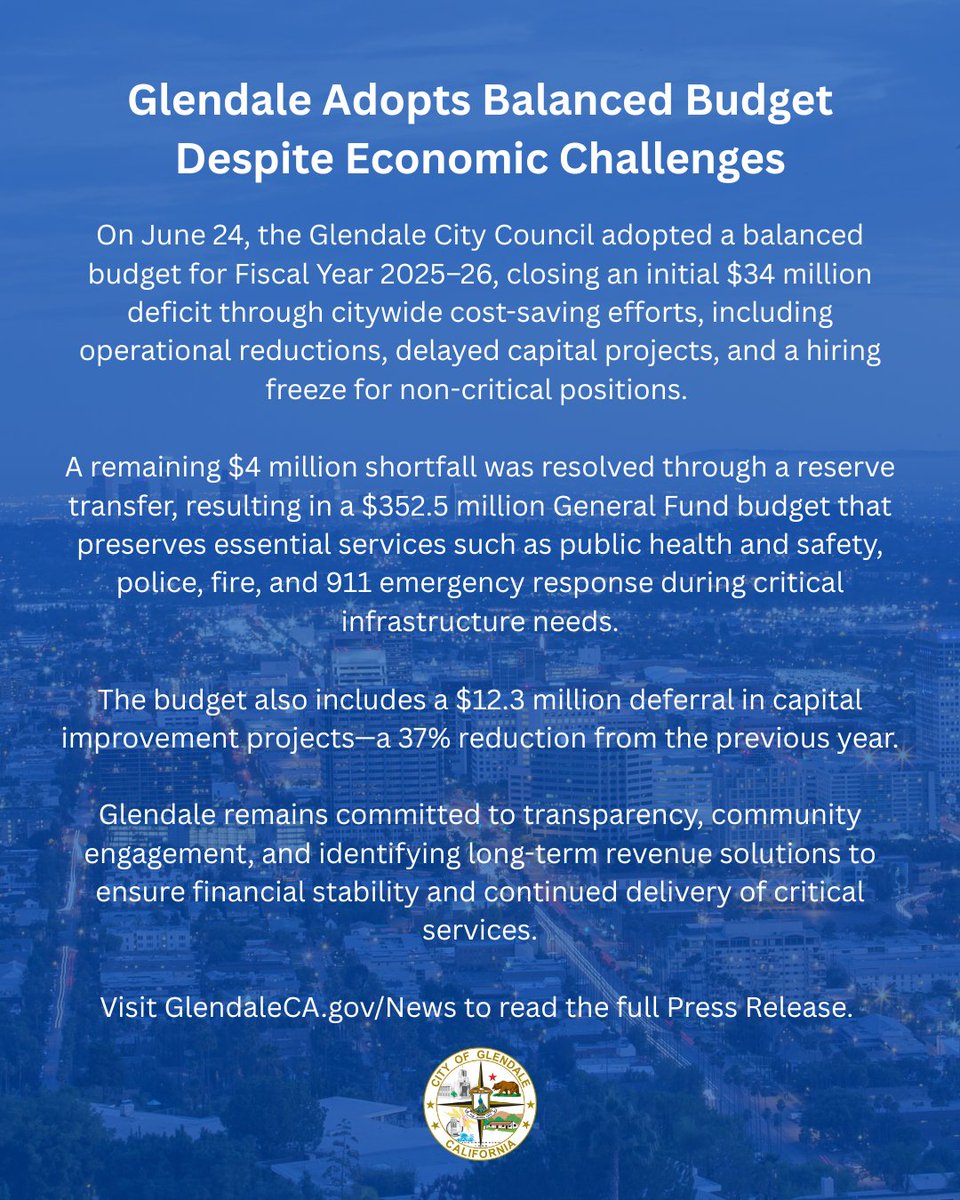 MyGlendale's tweet image. Visit GlendaleCA.gov/News to read the full Press Release.