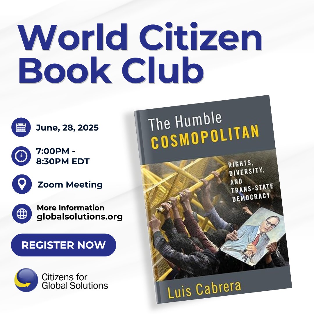 Citizens for Global Solutions (@globalsolutions) on Twitter photo 📚 The World Citizen #BookClub is back!
We're reading The Humble Cosmopolitan by Dr. Luis Cabrera—an exploration of global citizenship, rights, & the legacy of B.R. Ambedkar. 🌍📖
🗓 First session: June 28
🕖 7:00–8:30 PM (online)
🔗 Register: ow.ly/6rW550WhcPS 📚 The World Citizen #BookClub is back!
We're reading The Humble Cosmopolitan by Dr. Luis Cabrera—an exploration of global citizenship, rights, & the legacy of B.R. Ambedkar. 🌍📖
🗓 First session: June 28
🕖 7:00–8:30 PM (online)
🔗 Register: ow.ly/6rW550WhcPS