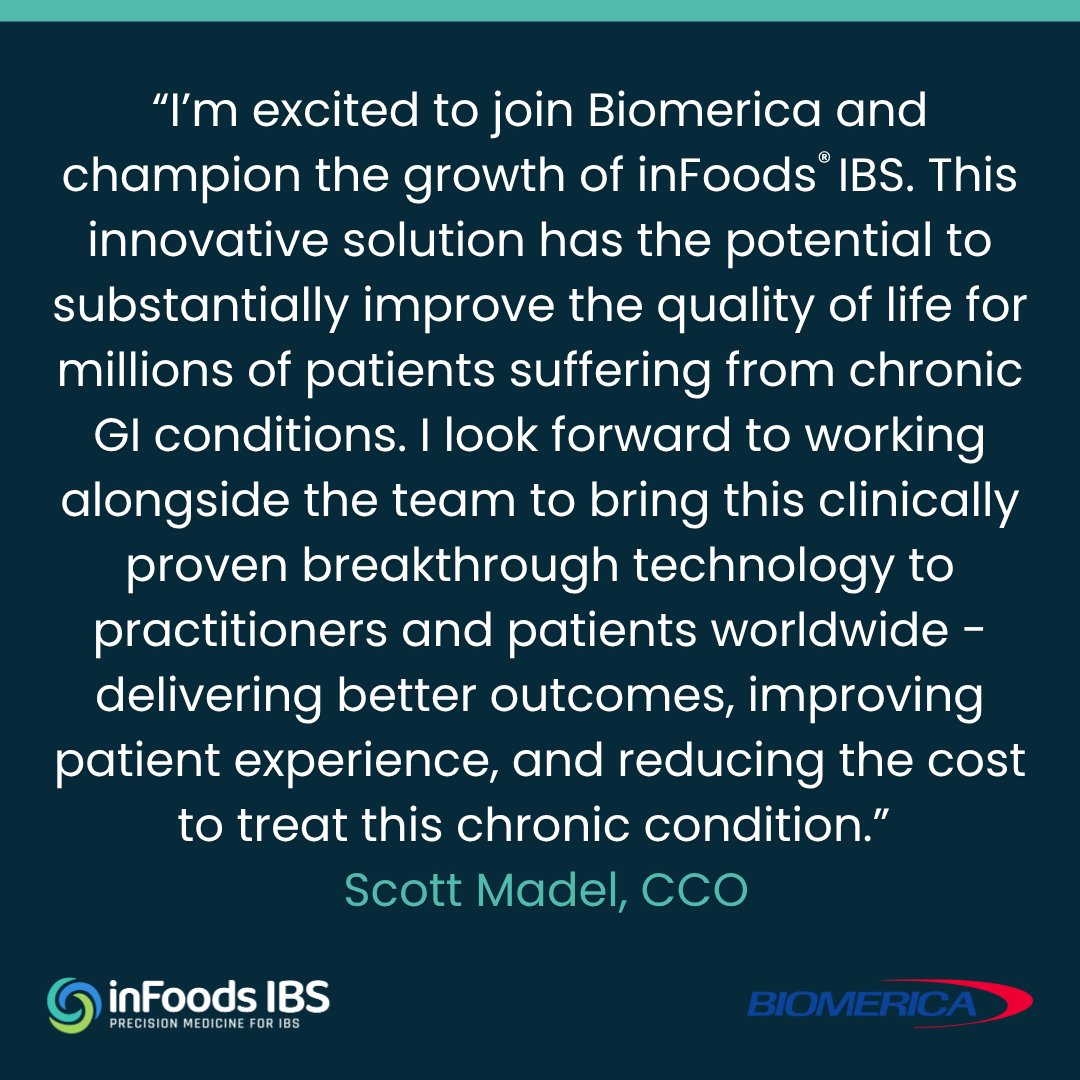 inFoodsIBS's tweet image. Thrilled to announce Scott Madel joins as Chief Commercial Officer! His extensive diagnostics expertise & successful turnaround experience will drive inFoods® IBS market expansion and strategic growth initiatives worldwide.
Details: loom.ly/OHAsHA4