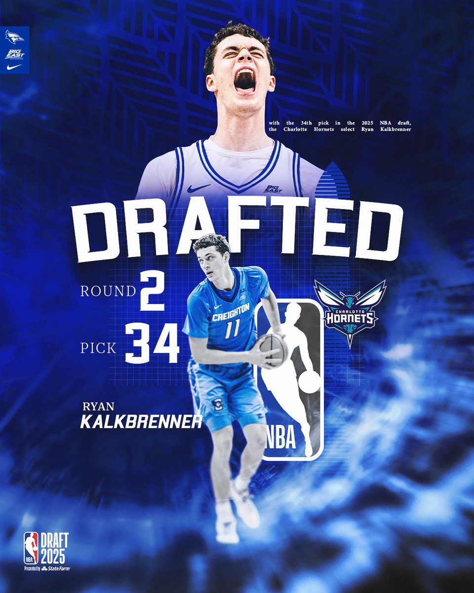 Creighton Men’s Basketball (@bluejaymbb) on Twitter photo Ryan is headed to Charlotte!
The <a href="/hornets/">Charlotte Hornets</a> select <a href="/RyanKalkbrenner/">Ryan Kalkbrenner</a> with the 34th pick.
📰: gocreighton.com/news/2025/6/26…
#GoJays x <a href="/NBADraft/">NBA Draft</a> Ryan is headed to Charlotte!
The <a href="/hornets/">Charlotte Hornets</a> select <a href="/RyanKalkbrenner/">Ryan Kalkbrenner</a> with the 34th pick.
📰: gocreighton.com/news/2025/6/26…
#GoJays x <a href="/NBADraft/">NBA Draft</a>