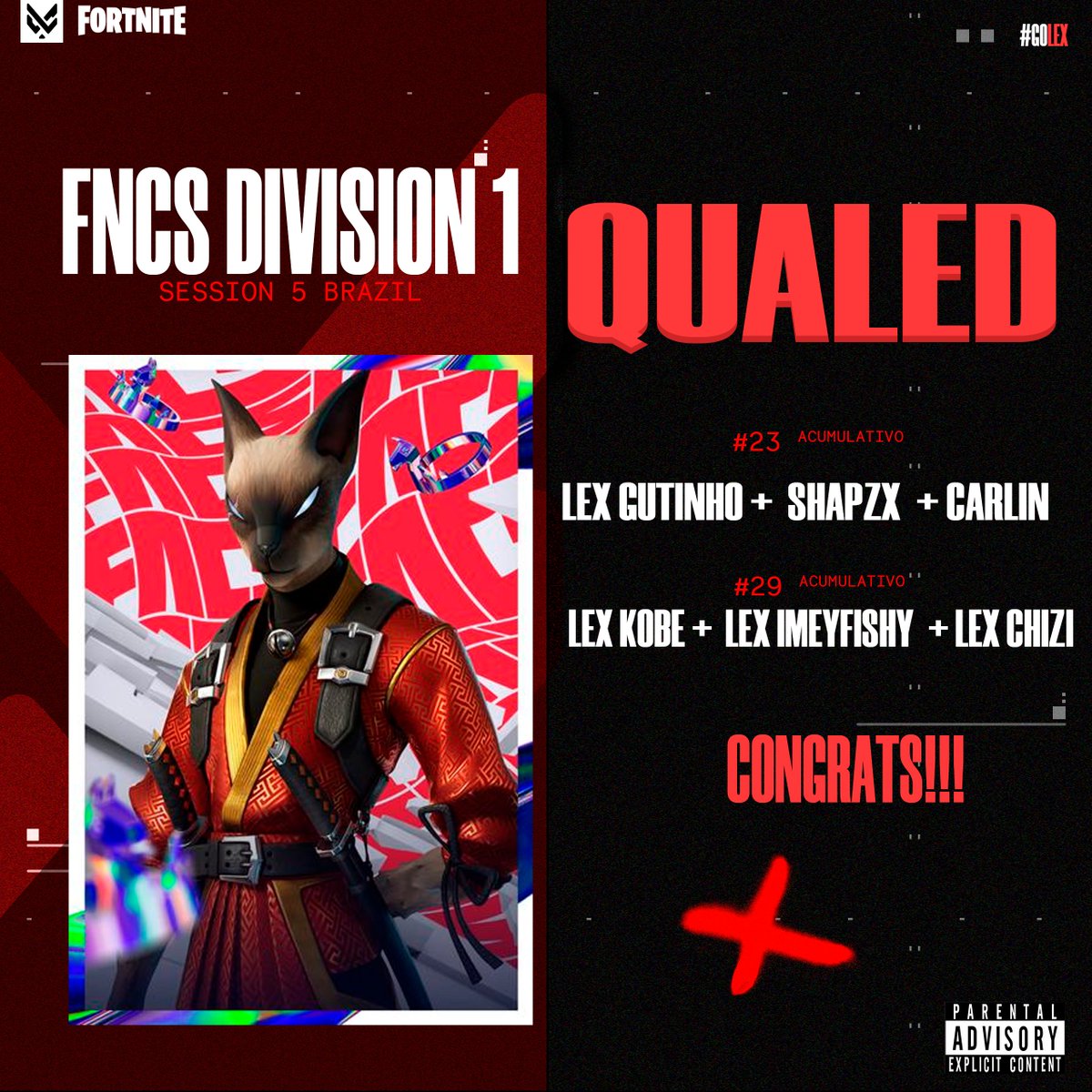 QUALED A FINALS!
Felicidades!
<a href="/gutinhofn/">gutinho</a>  y su trio 
<a href="/okobefn/">KOBEFN</a> <a href="/imeyfishyfv/">Lex iMeyfishy fv!</a> <a href="/chizifnn/">lex chizi</a> 

#golex
#FNCS 
#Fortnite