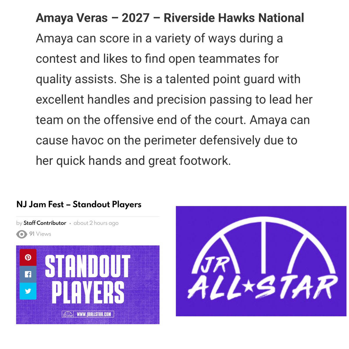 Amaya Veras (@amayaveras) on Twitter photo Thank you <a href="/JrAllStarBB/">Jr. All-Star Girls Basketball</a> and <a href="/RiversideHawksG/">Riverside Hawks Girls</a> for always having faith in me. Thank you <a href="/JrAllStarBB/">Jr. All-Star Girls Basketball</a> and <a href="/RiversideHawksG/">Riverside Hawks Girls</a> for always having faith in me.