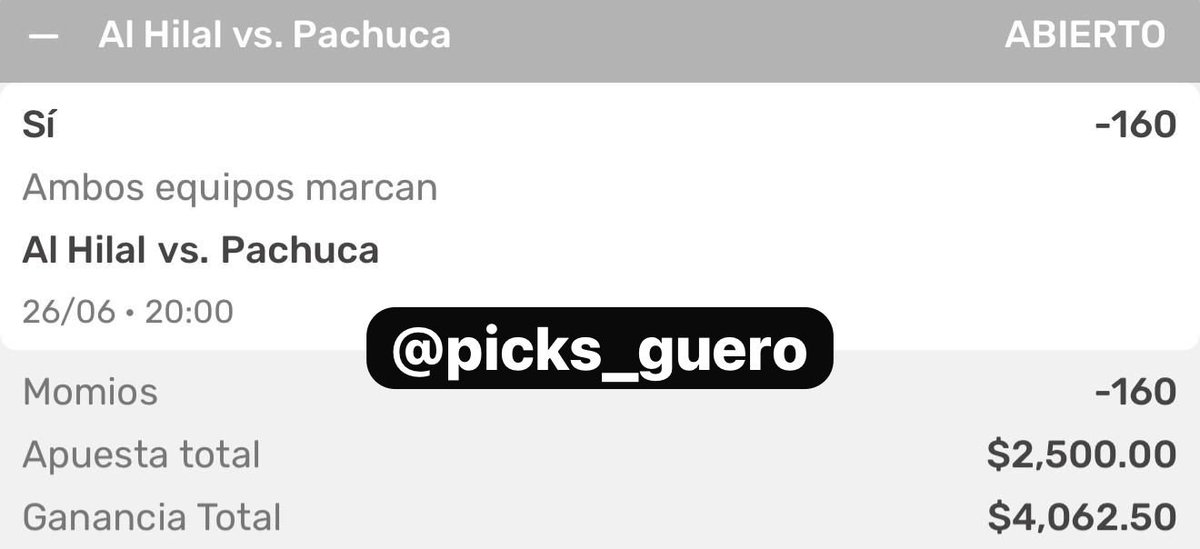 🚨 PICK DEL GÜERO 🚨

#AlHilal vs #Pachuca: Ambos anotan (-160) ⚽️

A DARLE! 👊🏼 #GueroPicks 💰 #FIFACWC #FREEPICK