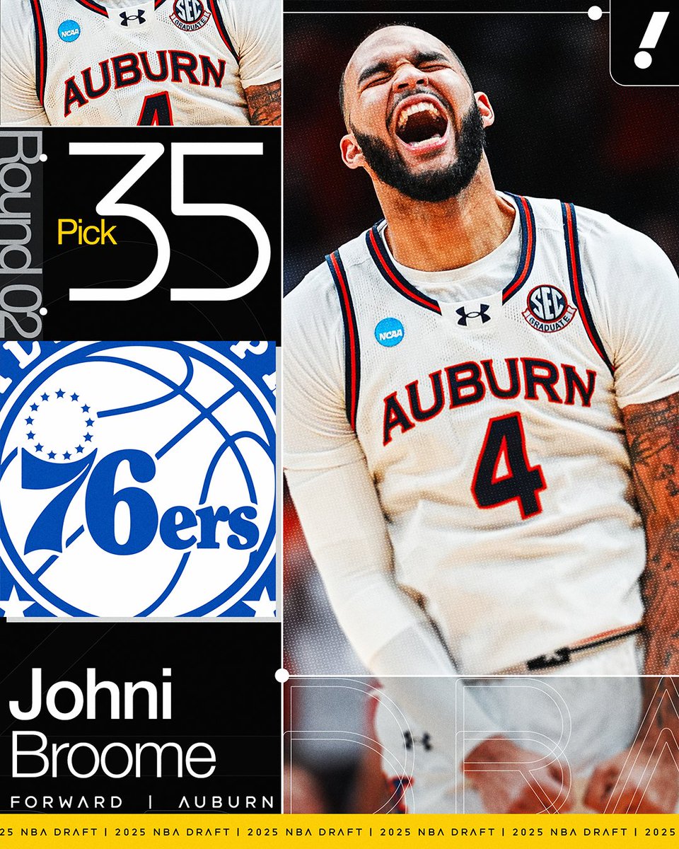 Auburn star Johni Broome is heading to the 76ers 🔔