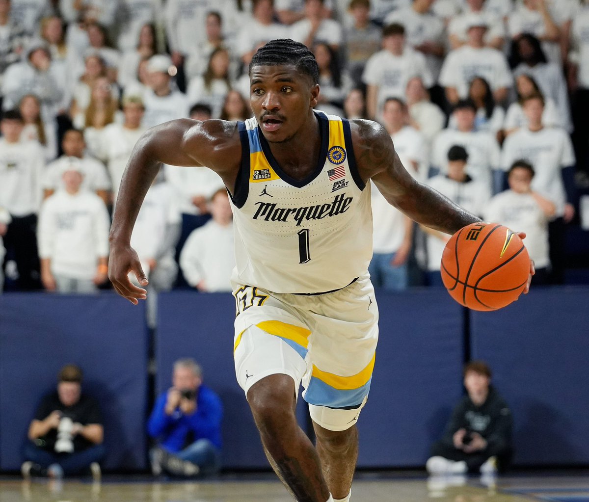 BigEastBarroom's tweet image. With the 38th pick in the NBA draft, the San Antonio Spurs (proposed trade to the Pacers) select Marquette’s Kam Jones!
The All Big East First Team member starred at Marquette for 4 years and brings point guard and off guard experience.
Good luck Kam!