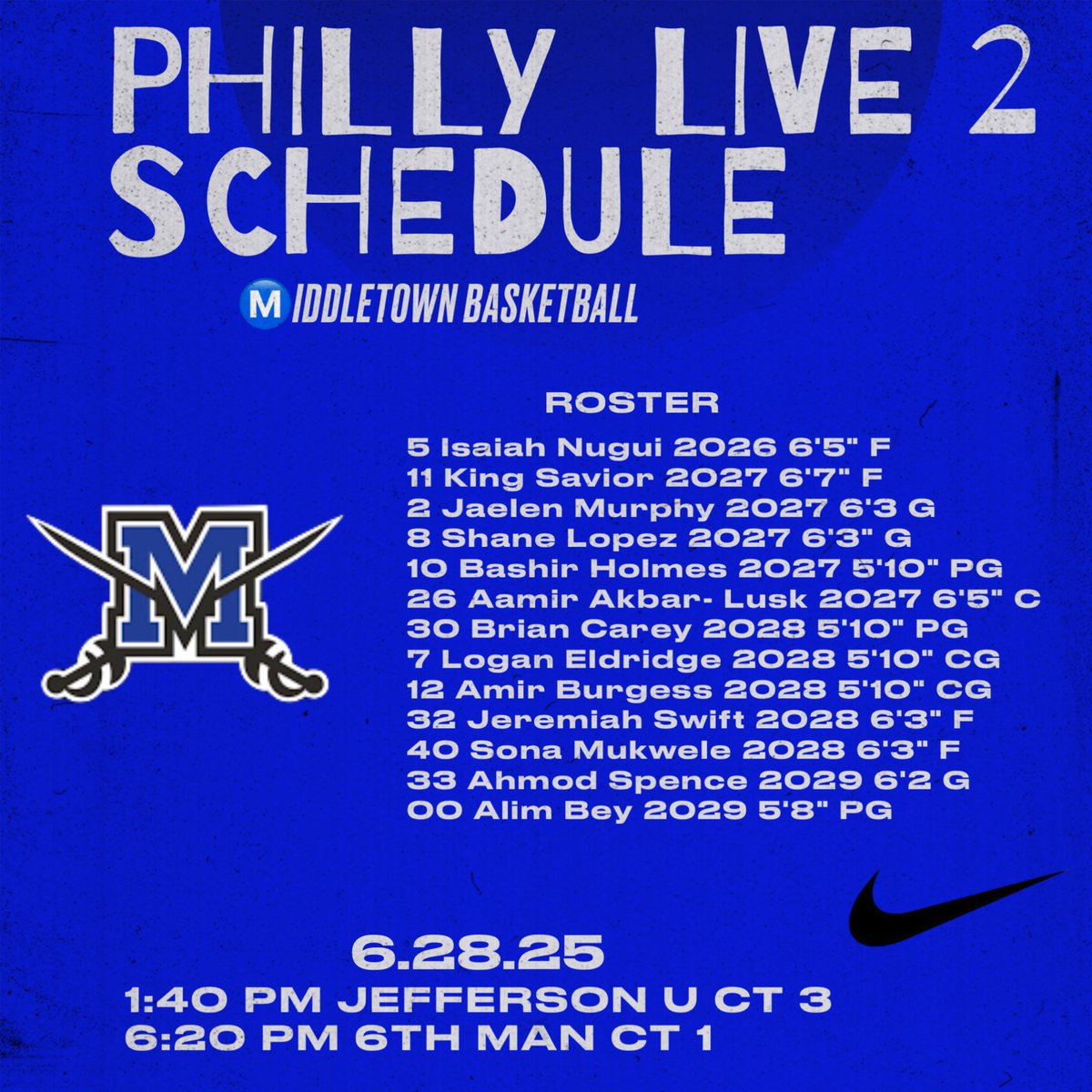 Coaches we back at it with two games on Saturday. Lots of underclassmen talent. 2027 6’7 Forward King Savior has an offer from UALBany, interest from UD, Del State, Samford and Navy.