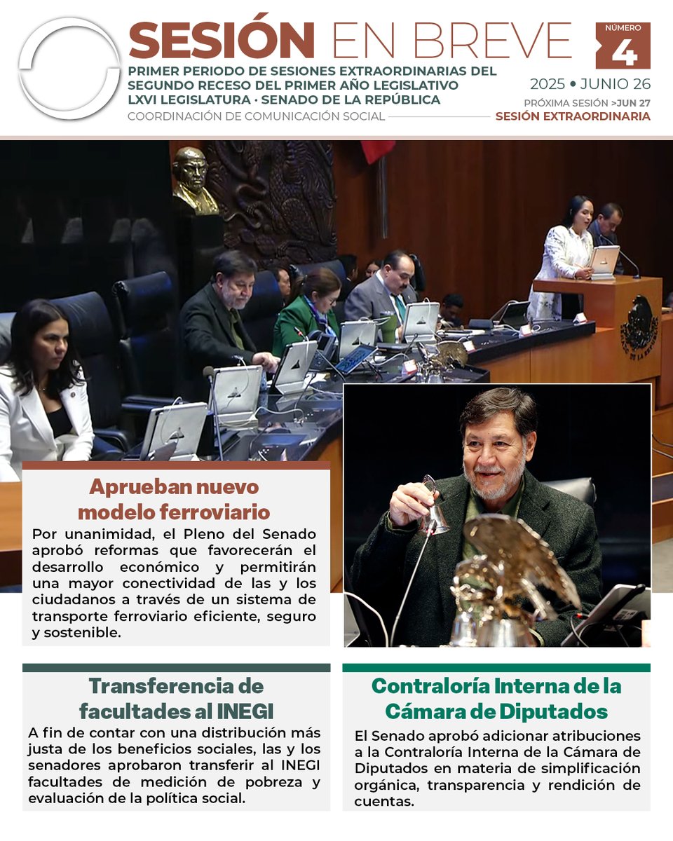 📌 Senadoras y senadores aprobaron reformas para potenciar la red ferroviaria del país.

Conoce lo más relevante en la #SesiónEnBreve. 👇
comunicacionsocial.senado.gob.mx/multimedia/res…