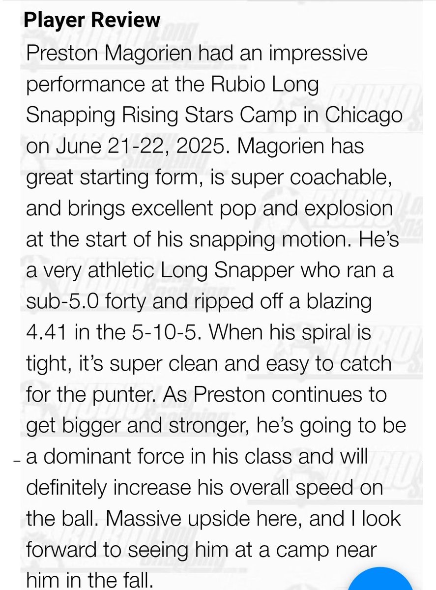 Preston Magorien (@pmagorien75002) on Twitter photo Thank you <a href="/TheChrisRubio/">Rubio Long Snapping®</a> for the amazing write up and evaluation! Looking forward to elevating my skills next camp! <a href="/COACHSLOCUM/">Aaron Slocum</a> <a href="/FBCoach_Spoon/">Spoon</a> <a href="/jjferraro50/">J.Ferraro</a> <a href="/swobo/">Tom Swoboda</a> <a href="/PRZVicCastillo/">VicCastilloPRZ</a> <a href="/AveryHawkins/">Avery Hawkins</a> Thank you <a href="/TheChrisRubio/">Rubio Long Snapping®</a> for the amazing write up and evaluation! Looking forward to elevating my skills next camp! <a href="/COACHSLOCUM/">Aaron Slocum</a> <a href="/FBCoach_Spoon/">Spoon</a> <a href="/jjferraro50/">J.Ferraro</a> <a href="/swobo/">Tom Swoboda</a> <a href="/PRZVicCastillo/">VicCastilloPRZ</a> <a href="/AveryHawkins/">Avery Hawkins</a>