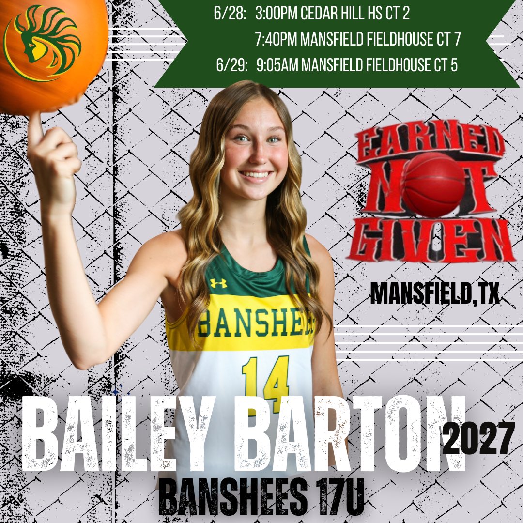 Bailey Barton (@bbarton_2027) on Twitter photo Excited to be back on the court with my team! See you in Mansfield, TX! <a href="/hkhealy/">Heather Healy</a> <a href="/BansheesGreen/">Heather Healy</a> <a href="/FullThrottleT2D/">Full Throttle T2D</a> <a href="/JrAllStarBB/">Jr. All-Star Girls Basketball</a> Excited to be back on the court with my team! See you in Mansfield, TX! <a href="/hkhealy/">Heather Healy</a> <a href="/BansheesGreen/">Heather Healy</a> <a href="/FullThrottleT2D/">Full Throttle T2D</a> <a href="/JrAllStarBB/">Jr. All-Star Girls Basketball</a>
