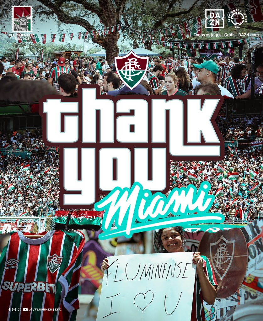 Thank you so much for the warm welcome, Miami. We lived unforgettable days! Charlotte, be ready! We’re on our way! 😍

Dois dias de #FluminenseHouse tomada, @hardrockstadium cheio de Tricolores e uma classificação merecida do nosso Fluminense!