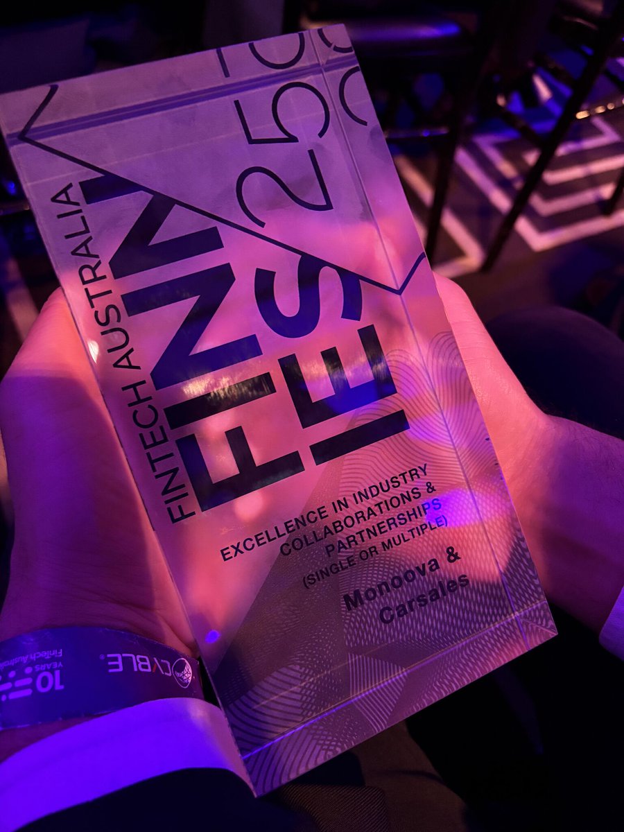 monoova's tweet photo. Taking home not one, but TWO Finnies awards 🎉🏆 Excellence in Industry Collaboration &amp; Partnerships award with @carsales and the Best Innovation in Payments, tied with @Sniip 👏

Congrats to all the winners &amp; finalists, and shoutout to @ausfintech for a great night #Finnies2025 https://t.co/VSUMfR5dby