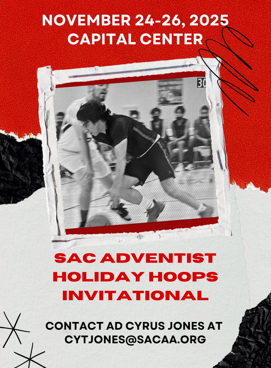 Sac Adventist Girls Basketball (@saa_capitals) on Twitter photo 2025 Sac Adventist Holiday Invitational runs November 24-26. A few spots still remain for the girls and boys brackets. Contact AD Cyrus Jones by email for all the details at: cytjones@sacaa.org
Have a great rest of the summer! 2025 Sac Adventist Holiday Invitational runs November 24-26. A few spots still remain for the girls and boys brackets. Contact AD Cyrus Jones by email for all the details at: cytjones@sacaa.org
Have a great rest of the summer!