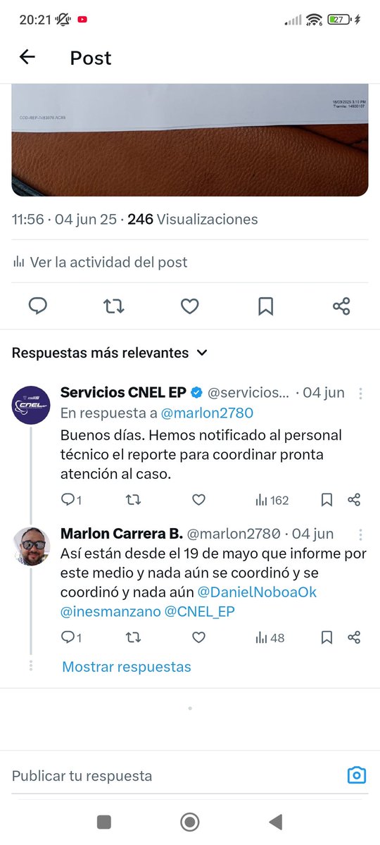 marlon2780's tweet photo. Señores @servicioscnelep, @CNEL_EP  siempre me contestan lo mismo  @DanielNoboaOk  hasta cuando se me burlan @inesmanzano de la reparación https://t.co/WEplUPk4Ch