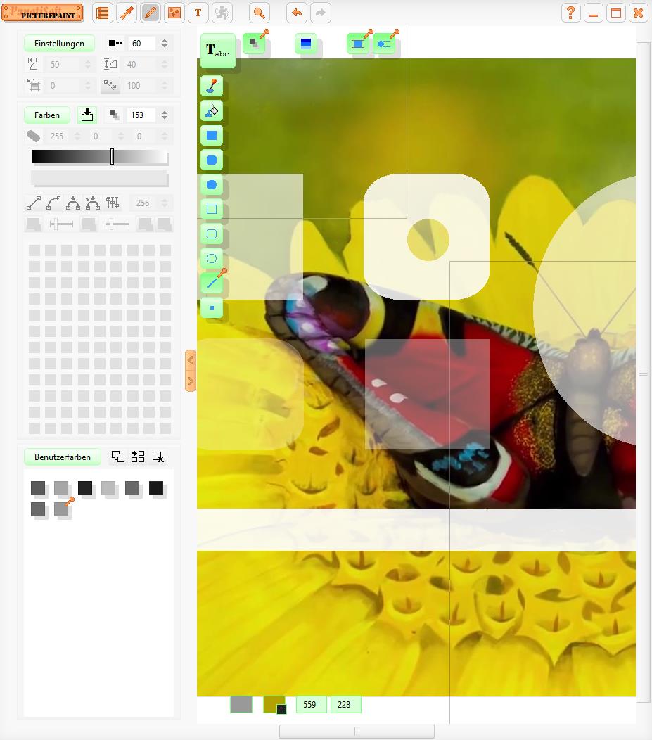 PanotiSoft's tweet photo. Hi, today I worked with PicturePaint🎨 and want to show you how to draw with the alpha color component in an image 🖌️ The result isn't just a transparent cutout area, but semi-transparent shapes in the picture🟡
#PicturePaint #AlphaChannel https://t.co/M1z3yyMVJV
