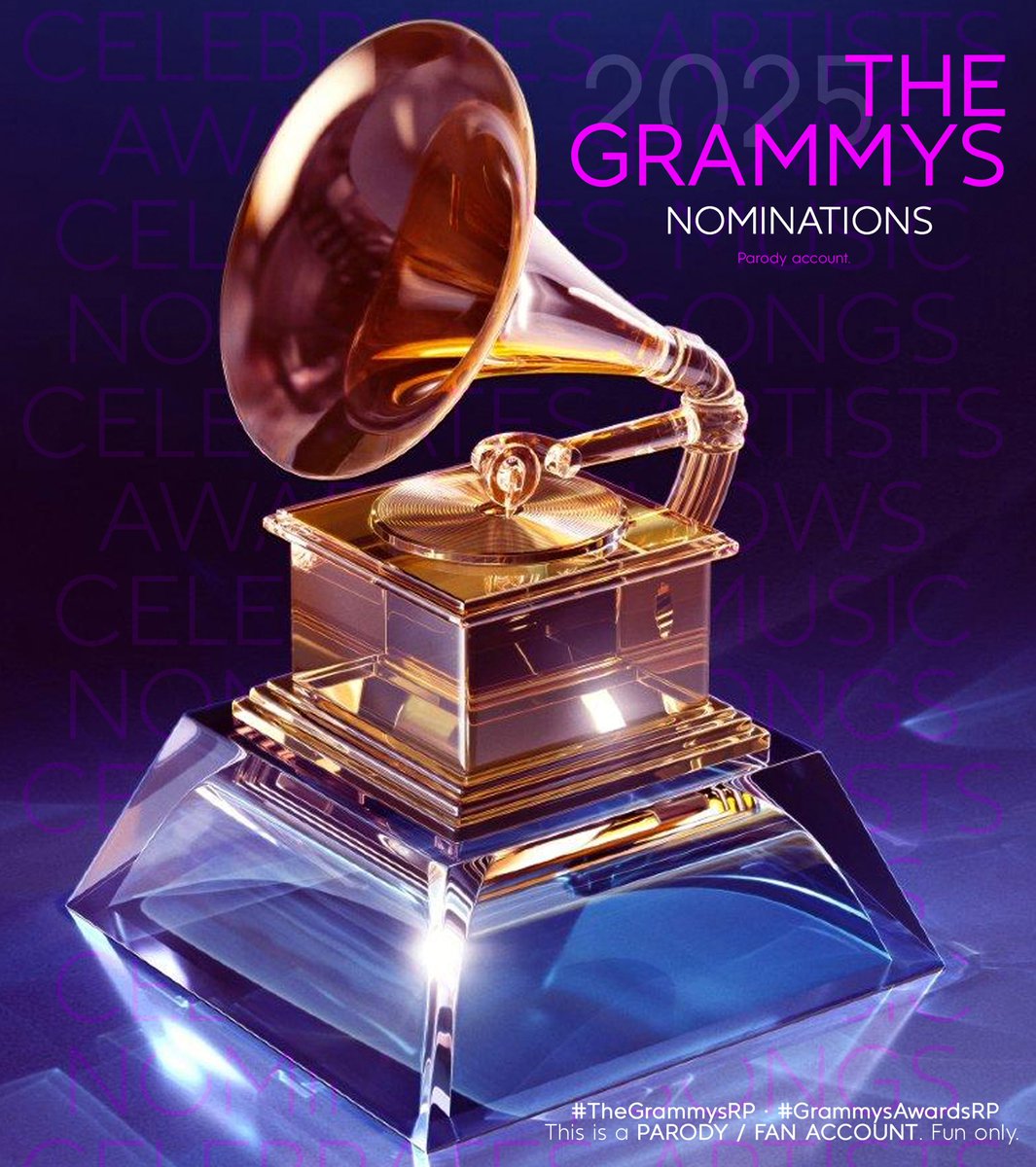 GrammysAwardsRP's tweet photo. ❨🏆 • 2025 ❩ · 𝗧𝗵𝗲 𝗚𝗥𝗔𝗠𝗠𝗬𝘀 ᴿᴾ
ꗃ #TheGrammysRP ⇉ Award Show.
🎼 • 𝗝𝘂𝗻𝗲 𝟮𝟵𝗧𝗛 • #GrammysAwardsRP

For the #BestPopVocalAlbumRP our nominees are: Evelyn (@bungolds), Lydia (@9Ostrend), Lacy (@gutsversion), Cattleya (@wishated) &amp; Cloud (@minorcie). https://t.co/zqijWH3EIm