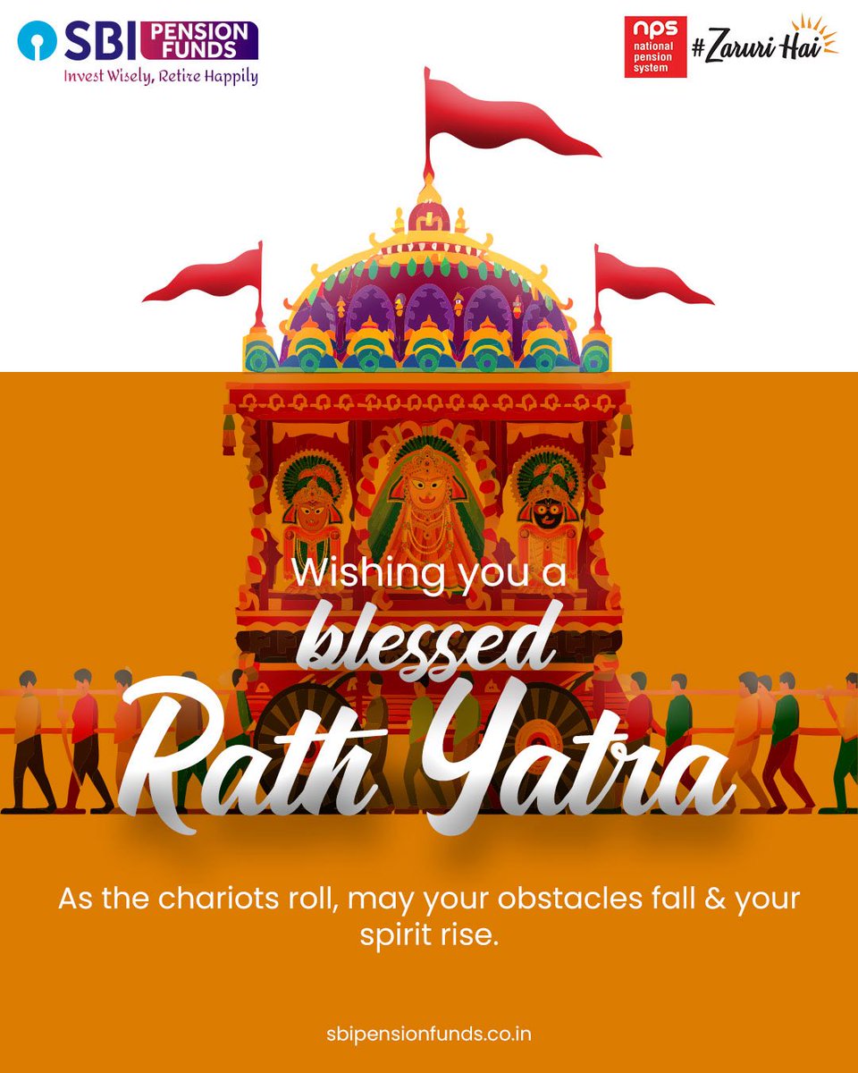 sbipensionfunds's tweet photo. As the chariots roll on this holy Rath Yatra, let’s offer our prayers to Lord Jagannath, Balabhadra, and Subhadra for peace, happiness, and better days for all! Happy Jagannath Rath Yatra.

#JagannathRathYatra #RathYatra #Jagannath #FestivalOfChariots #IndianFestivals https://t.co/3AQbMf2dZi