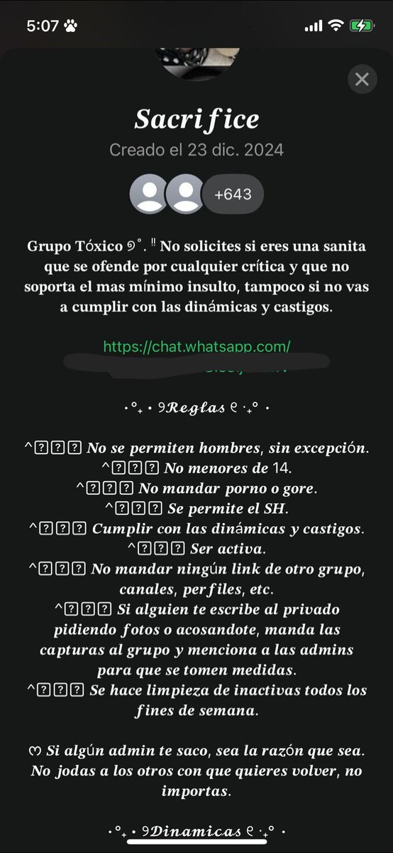 mariehope_'s tweet photo. Con unas amigas detectamos un grupo de WhatsApp con +600 personas donde se promueven TCA (Ana/Mia), incluso con menores involucrados.
Donde hay chicas de varios países como España, Perú, México, Colombia, Guatemala, Chile.

Ahí puede estar tu hermana, tu hija, tu amiga. ⚠️ https://t.co/2w4i0i7UFz