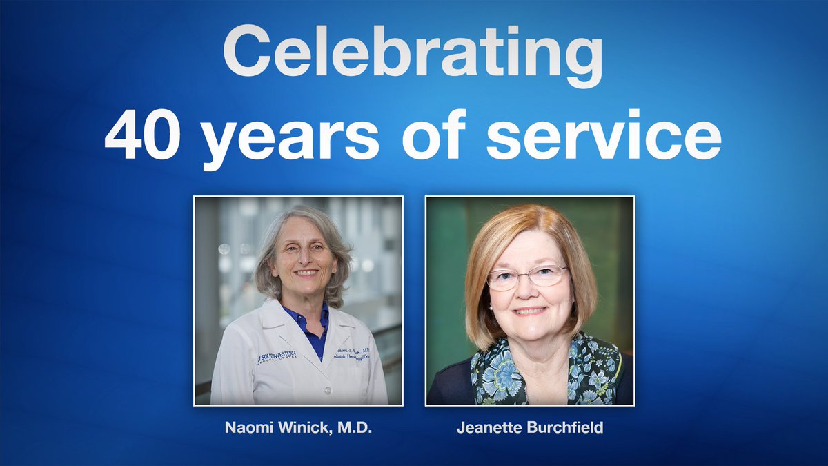 Congratulations to Daniel Bowers, M.D., Angela Brodrick-Donohue, Susan Iannaccone, M.D., and Myra Wyckoff, M.D., who were welcomed into the Quarter Century Club.

We would also like to celebrate Jeanette Burchfield and Naomi Winick, M.D., for 40 years of service. #UTSW