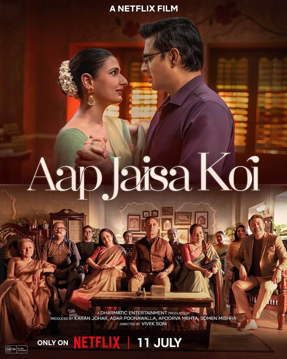 Netflix Film #AapJaisaKoi Streaming From 11th July On #Netflix.

Starring: #RMadhavan, #FatimaSanaShaikh, #ManishChaudhari, #AyeshaRazaMishra, #KaranWahi, #ShubronilChatterjee, #BeenaBanerjee, #ShriyamBhagnani &amp; More.
Directed By #VivekSoni.
 
#AapJaisaKoiOnNetflix #OTTPlusCinema