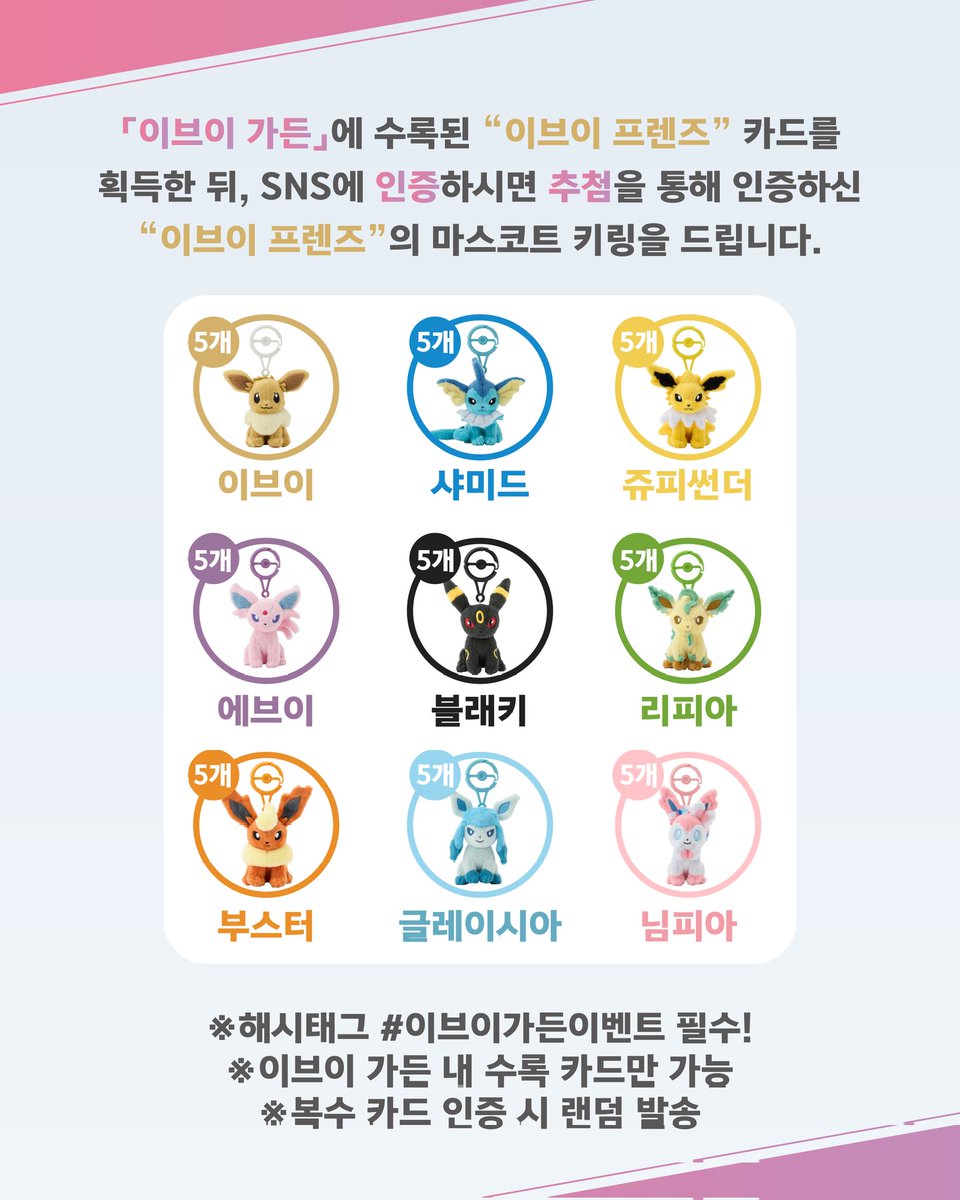 PokemonTCGP_KR's tweet image. 「이브이 가든」 공개 기념 이벤트❗️
「이브이 가든」에 수록된 "이브이 프렌즈"카드를 획득한 뒤, SNS에 인증하시면 추첨을 통해 마스코트 키링을 드립니다🙌
✅️「이브이 가든」 확장팩 개봉하기
✅️ 이브이 프렌즈 카드를 획득한 뒤 개인 SNS에 인증샷 업로드
※이브이 프렌즈 : 이브이,…