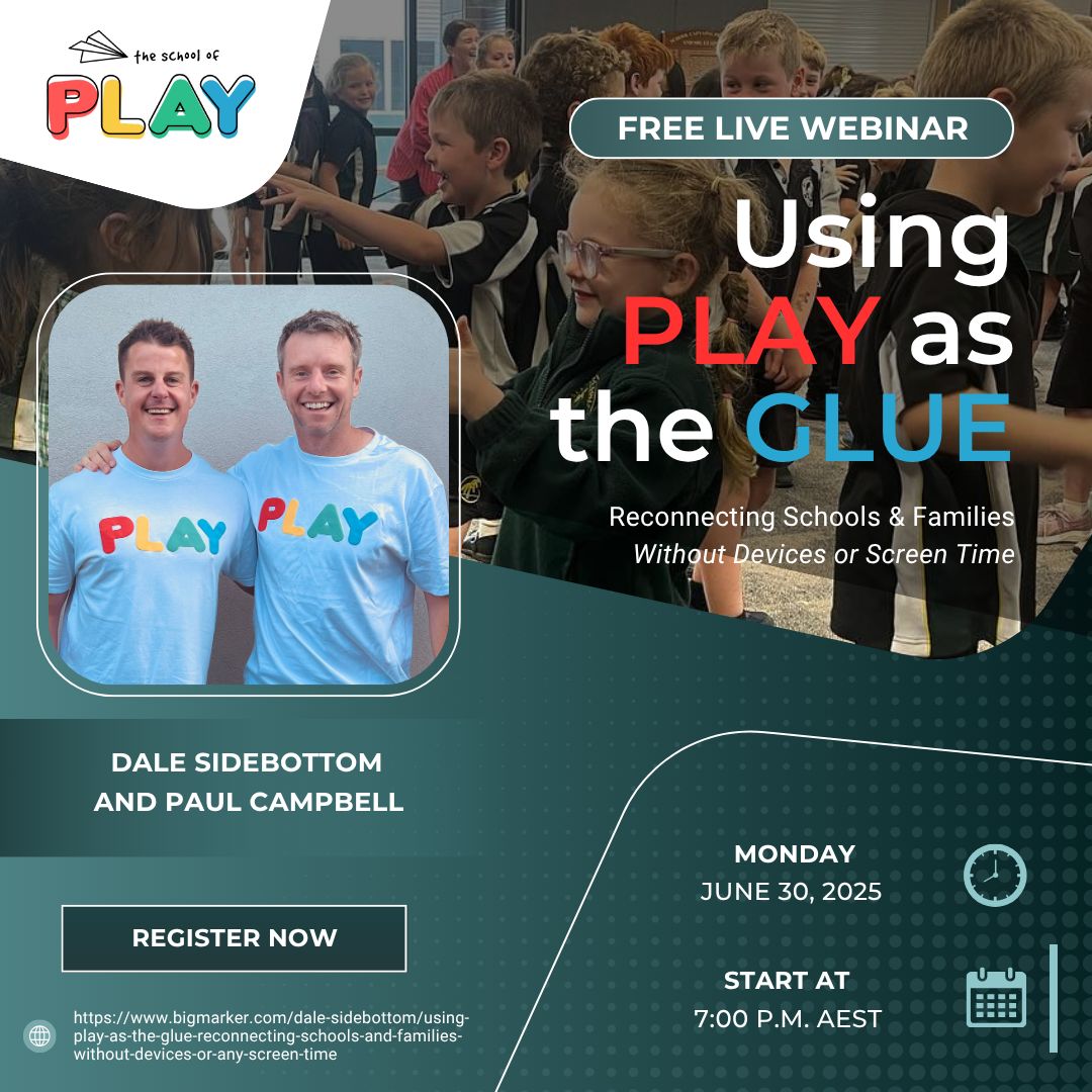 Happening this Monday! Join Dale and Paul for a FREE 45-min webinar on using PLAY to rebuild connection, movement and well-being — no screens needed.

✅ Practical tools
✅ Backed by science
✅ Full of energy

Sign up: bigmarker.com/dale-sidebotto…