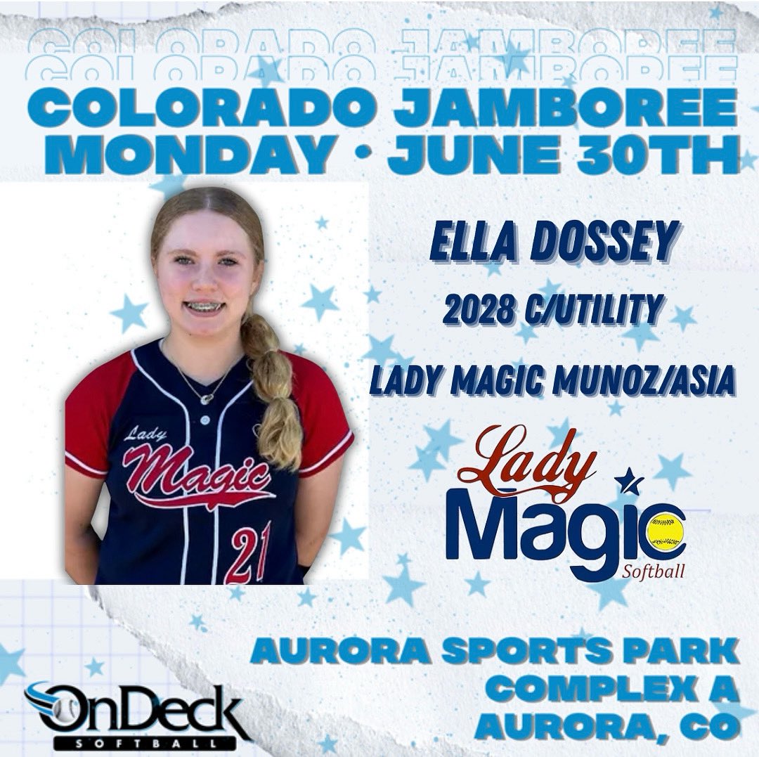 Ella Dossey 2028 (@elladossey2028) on Twitter photo Can’t wait to play in the <a href="/TCSFastpitch/">TC Fastpitch</a> <a href="/COSparkFire/">CO 4th of July</a> tournament next week. See you at the <a href="/ondecksoftball/">OnDeck Softball 🥎</a> Colorado Jamboree on Monday as well! @ladymagicmunoz_asia <a href="/saragroe/">Sara Groenewegen, OLY</a> <a href="/2Ganeff/">Kris Ganeff</a> <a href="/coachanniesmith/">Annie Smith</a> <a href="/Amy_Hayes22/">Amy Hayes</a> <a href="/kaija_gibson/">Kaija Gibson</a> Can’t wait to play in the <a href="/TCSFastpitch/">TC Fastpitch</a> <a href="/COSparkFire/">CO 4th of July</a> tournament next week. See you at the <a href="/ondecksoftball/">OnDeck Softball 🥎</a> Colorado Jamboree on Monday as well! @ladymagicmunoz_asia <a href="/saragroe/">Sara Groenewegen, OLY</a> <a href="/2Ganeff/">Kris Ganeff</a> <a href="/coachanniesmith/">Annie Smith</a> <a href="/Amy_Hayes22/">Amy Hayes</a> <a href="/kaija_gibson/">Kaija Gibson</a>