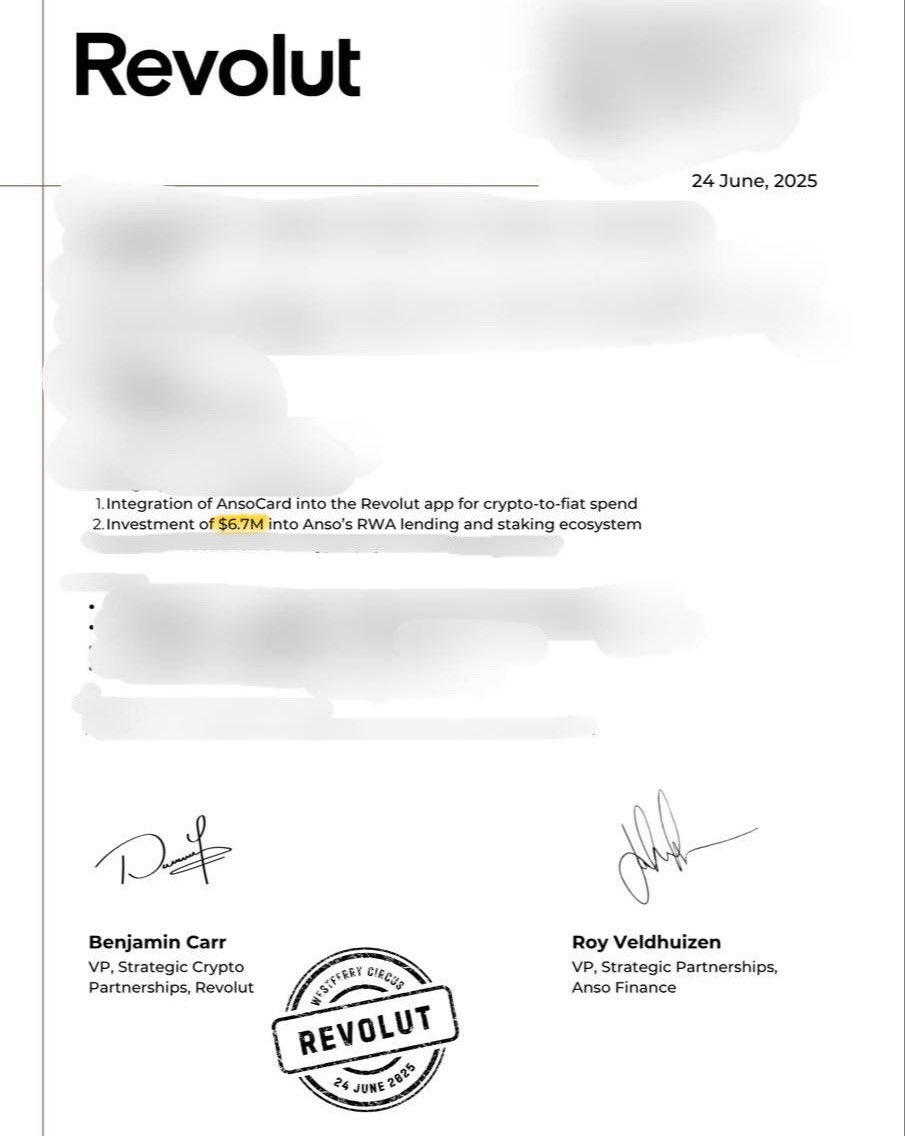 Grabbing more $ANSO at Stage 3 of presale, hearing things… $ANSO and  Revolut contract was leaked disclosing integration of the Anso Card into  Revolut App. Projects backed by Revolut tend to list