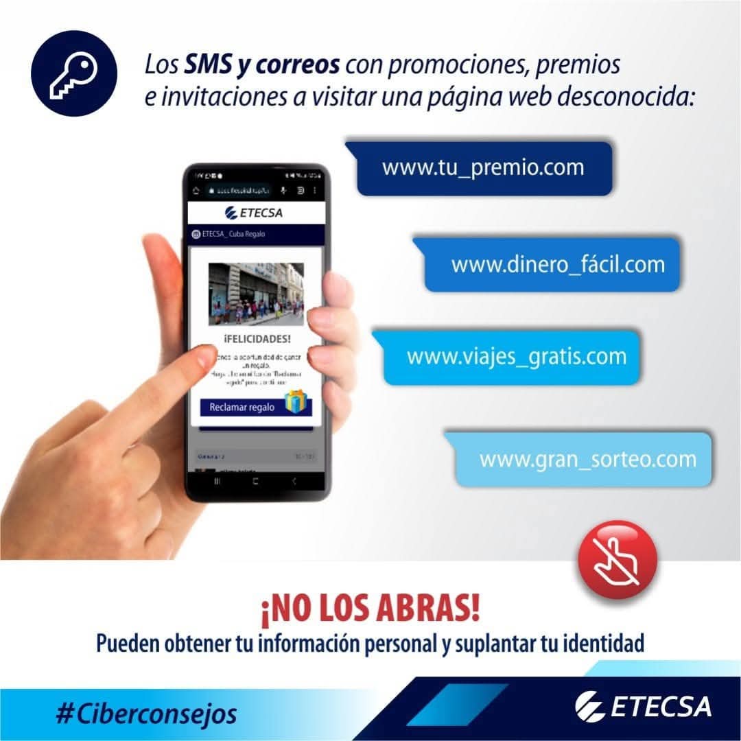 🚨 No caigas en estafas ‼️
📌 Recuerda siempre consultar ante cualquier duda 🤔, nuestros perfiles oficiales en redes sociales y el sitio web institucional etecsa.cu 👌.
#Ciberconsejos 
#ConsejoÚtil 😉
#EtecsaConCuba 💙🇨🇺
