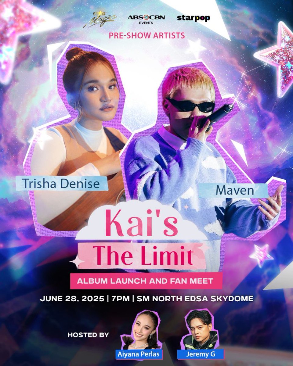 Isang tulog nalang at magkikita-kita na tayo sa Skydome, Kaimates 💖

Hindi niyo rin dapat palampasin ang pre-show performances nina MAVEN at Trisha Denise 💫

Pre-show starts at 6PM kaya see you there!

KAI’S THE LIMIT ☁️
🗓️ June 28, 2025 | 🕖 7 PM
