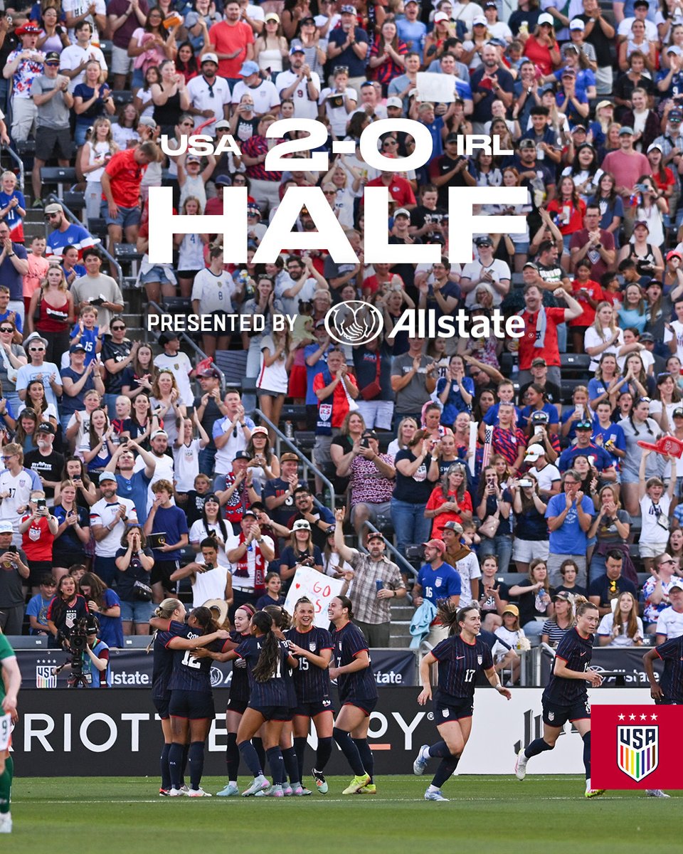 USWNT's tweet photo. Up by ✌️ at the break 🤩

#USWNT x Allstate https://t.co/DAWHeJVbm5