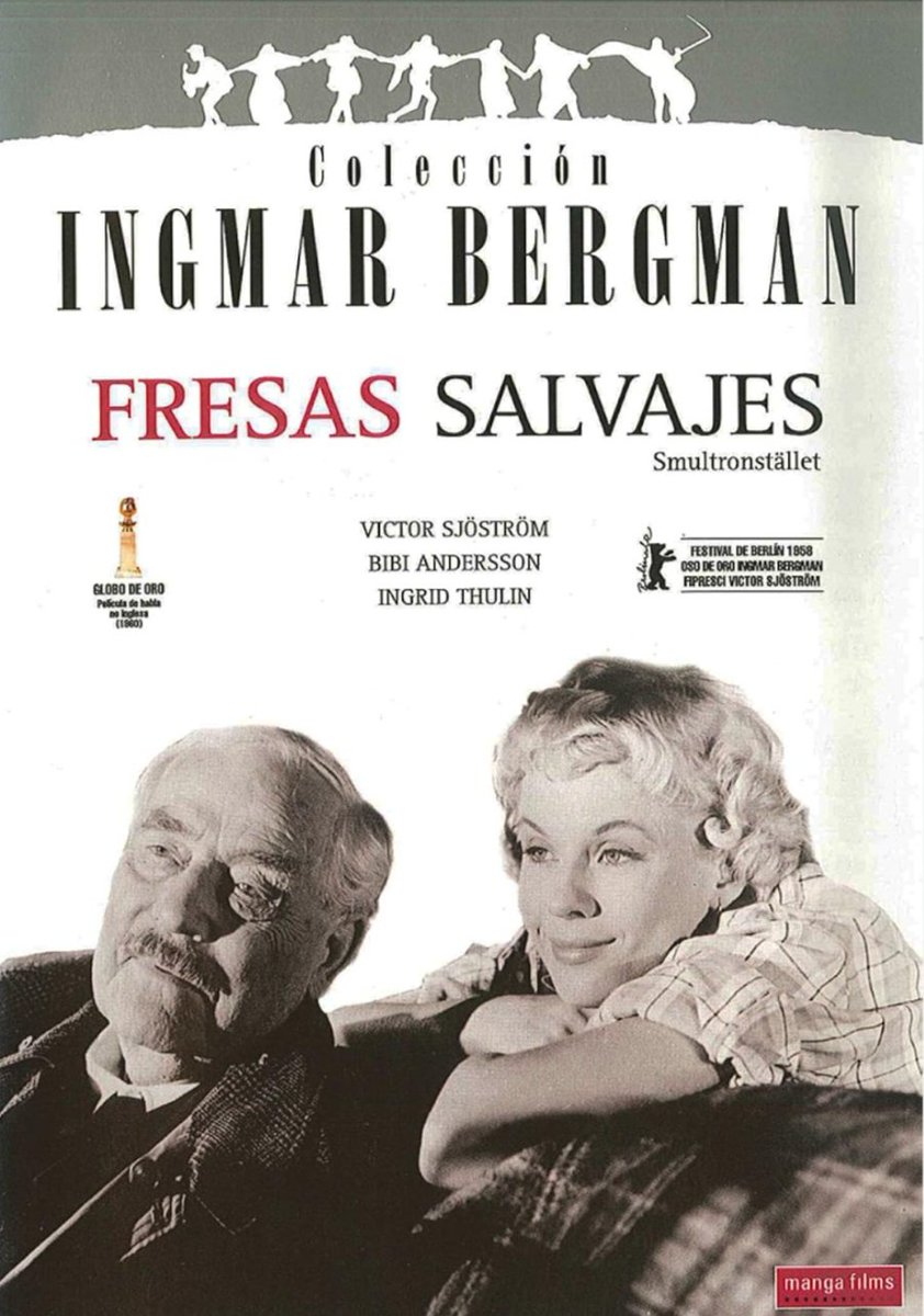 Película 3. Fresas salvajes, de Ingmar Bergman, 1957. Título original en sueco: Smultronstället.

Fresas salvajes cuenta el viaje de un hombre mayor que, camino a recibir un premio, empieza a recordar su vida: los amores que no fueron, los errores, las alegrías. Entre sueños y