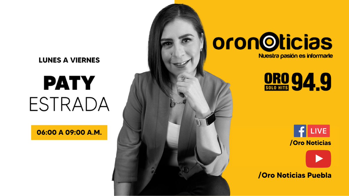 Oro Noticias Puebla (@oronoticiaspue) on Twitter photo ☕ Complementa tu mañana escuchando a la periodista con mayor credibilidad en #Puebla: <a href="/estradapaty/">Patricia Estrada</a>.
Lunes a viernes, a las 6 am, en #OroNoticiasDe6a9, por el 94.9 Solo Hits. 📻 ☕ Complementa tu mañana escuchando a la periodista con mayor credibilidad en #Puebla: <a href="/estradapaty/">Patricia Estrada</a>.
Lunes a viernes, a las 6 am, en #OroNoticiasDe6a9, por el 94.9 Solo Hits. 📻