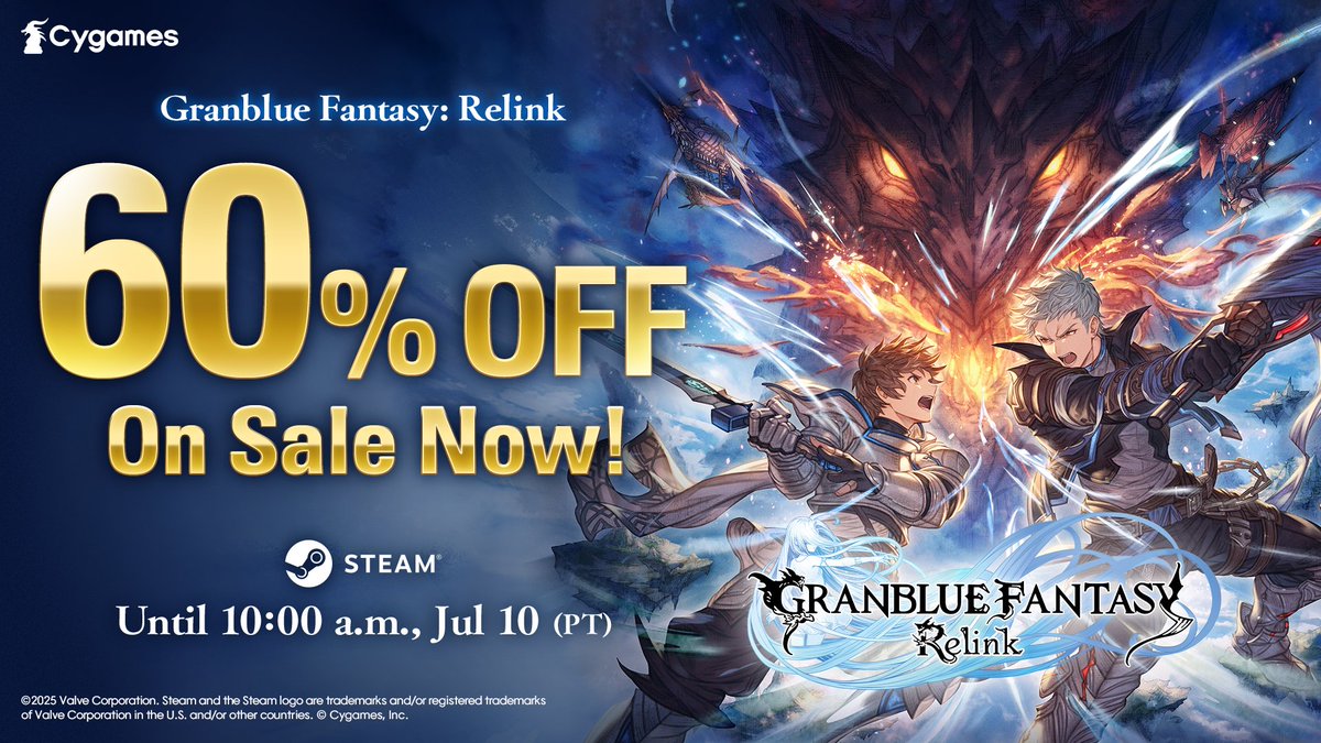 gbf_relink_jp's tweet image. Still haven&apos;t picked up Granblue Fantasy: Relink? Get it from Steam for 60% off during the Steam Summer Sale!

Sale ends at 10 a.m., July 10 (PT).

Steam: store.steampowered.com/app/881020/Gra…

#Relink