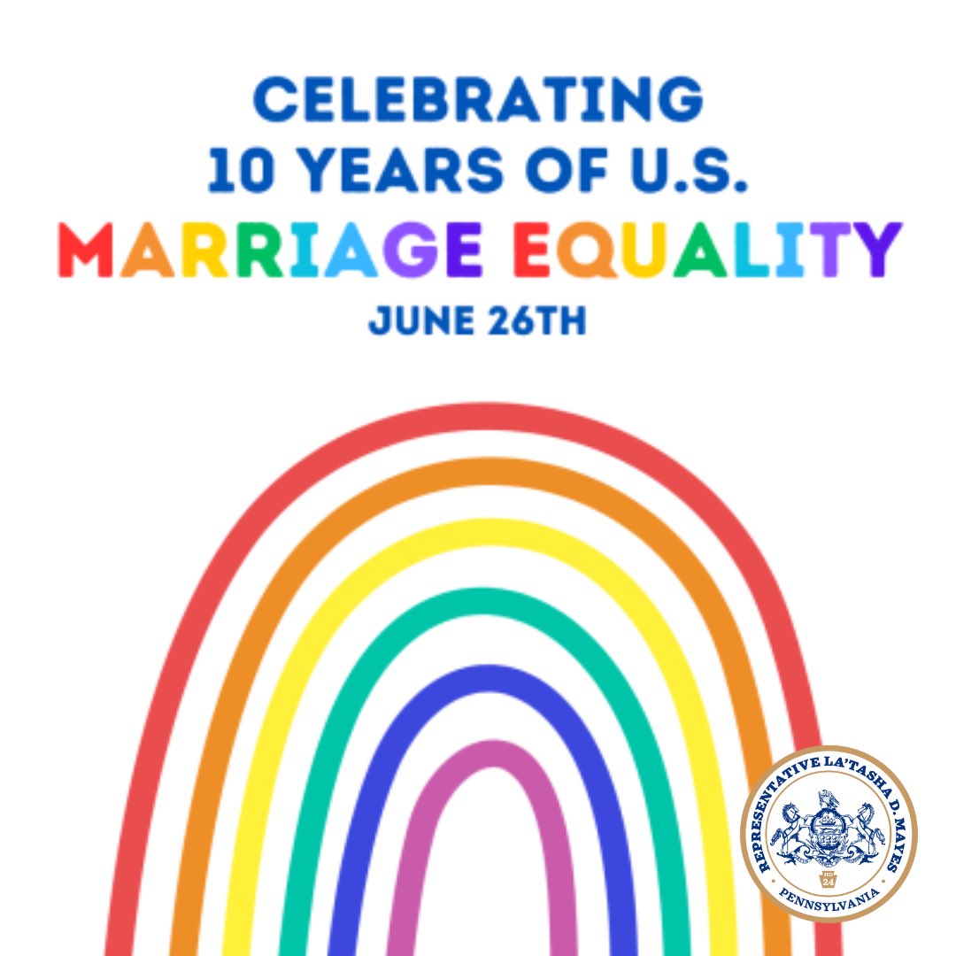 RepMayes's tweet image. As we anticipate upcoming #SupremeCourt decisions, let’s remember the epic victory on this day ten years ago when #MarriageEquality became the law of the land.
We cannot only reflect and celebrate our civil rights, we must continue to fight fiercely to protect them.
#repmayes