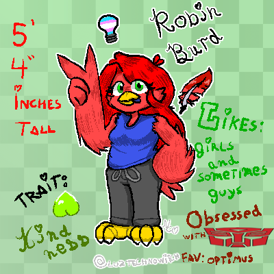 💚 Robin Burd 🐦 (@upwinginmyding) on Twitter photo My Robin Burd ref sheets, first two done by Pokechester on the butterfly site, the second done by <a href="/luztechnowitch/">Vanny Scars(Comms Open)</a> :} My Robin Burd ref sheets, first two done by Pokechester on the butterfly site, the second done by <a href="/luztechnowitch/">Vanny Scars(Comms Open)</a> :}