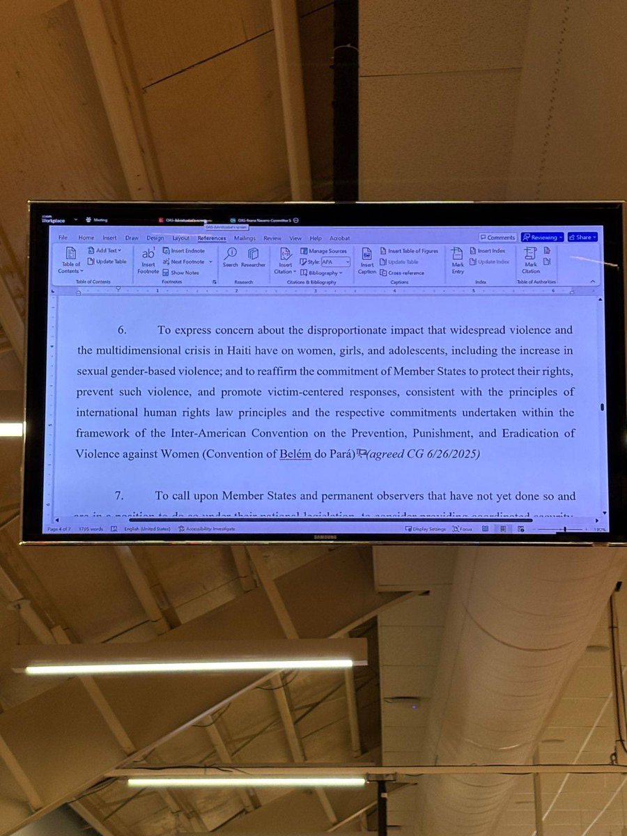 Desde la #AsambleaOEA Día 2: en la Comisión General se aprobó un resolución sobre la situación en Haití con específica claridad para la atención y prevención de la violencia sexual y de género de acuerdo a estándares internacionales.
