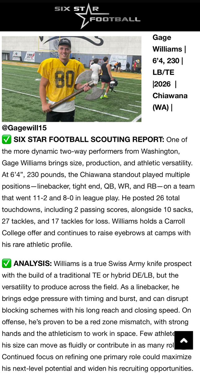 Thank you for the write up <a href="/sixstarfootball/">Six Star Football | PLUS+</a> 

<a href="/NickFarman55/">Nick Farman M.S.</a> <a href="/NW_Spotlight/">NW SPOTLIGHT ATH'S</a> <a href="/NWBallers_/">Northwest Ballers</a> <a href="/PrepRedzoneWA/">Prep Redzone Washington</a> <a href="/SBLiveWA/">Washington High School On SI</a> <a href="/CoachCross2/">Coach Sheldon Cross</a> <a href="/SWXLocalSports/">SWX Local Sports</a> <a href="/BrandonHuffman/">Brandon Huffman</a> <a href="/chiawanafb/">Chiawana Football</a> <a href="/Chiawana_RHawks/">Chiawana Sports</a> <a href="/CoachSBOND/">Coach Bond</a>
