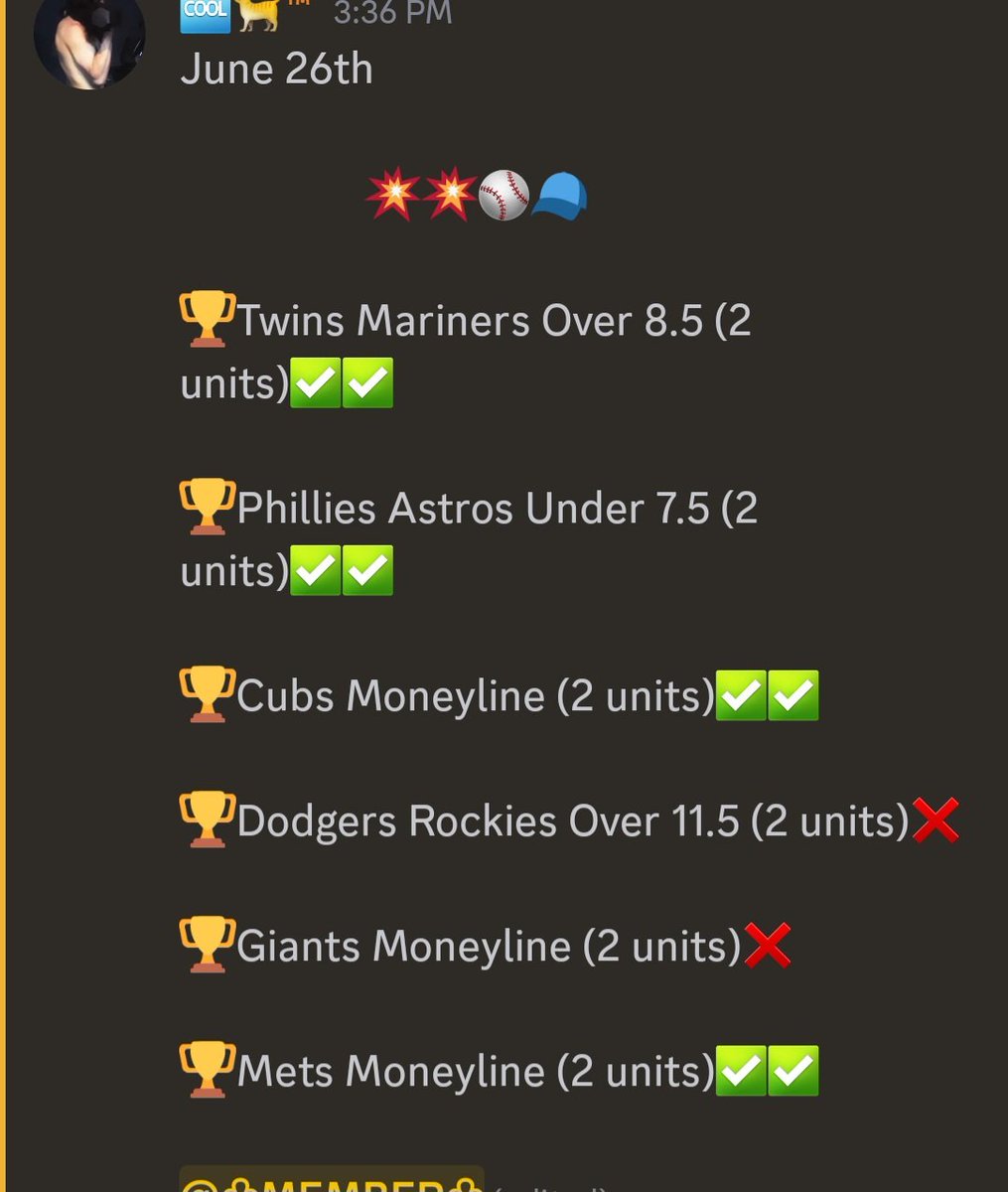 JUNE 26TH #MLB 🏖👑🍾

   also cash that freeplay✅️

Price Increase 🚨SUNDAY🚨
get in on the 28th or Before
#sportsbettingtwitter #Robin📖's