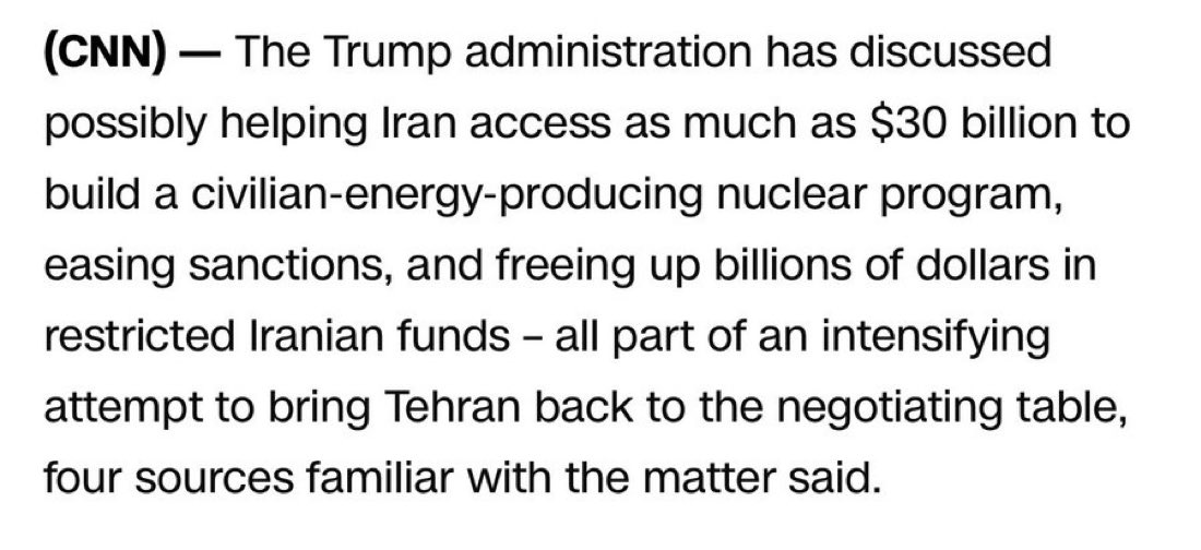 TRUMP: I BOMBED IRAN BECAUSE, NUKES.

ALSO TRUMP: I WANT TO GIVE IRAN $30 BILLION BECAUSE, NUKES