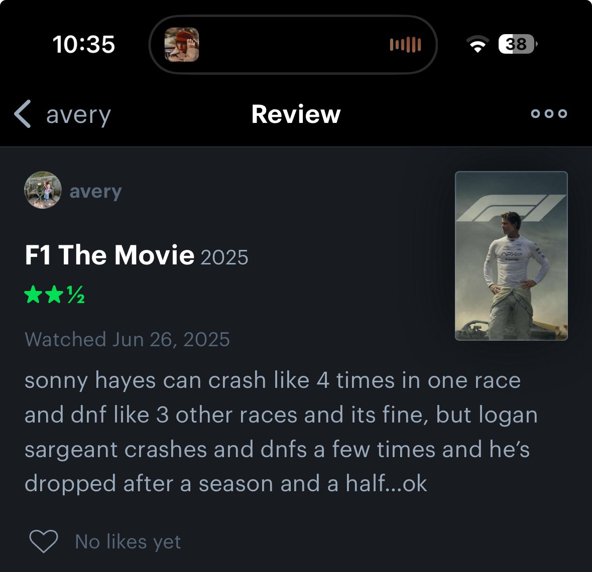 my very beautiful and inspiring f1 movie review